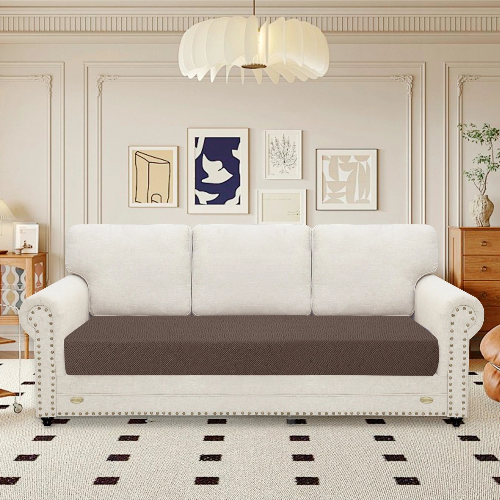 Tapete para asiento de sofá de 3 plazas YSTYLE - Ajuste elástico, uso universal, antideslizante, resistente a arañazos, diseño geométrico - Romboide