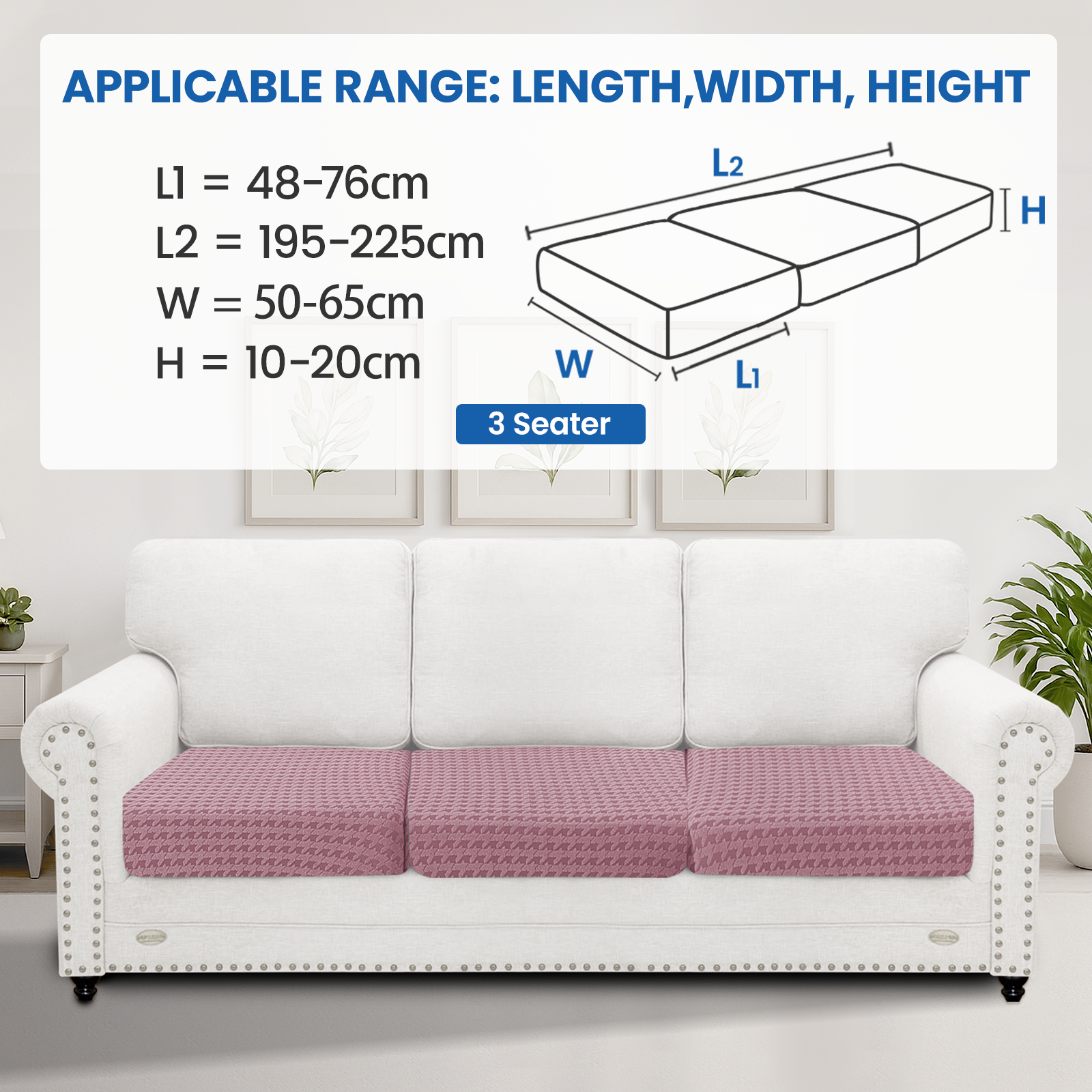 Ystyle 3-Piece Set Sofa Seat Covers, 1-Seat, Elastic & Universal Sofa Cushion Covers