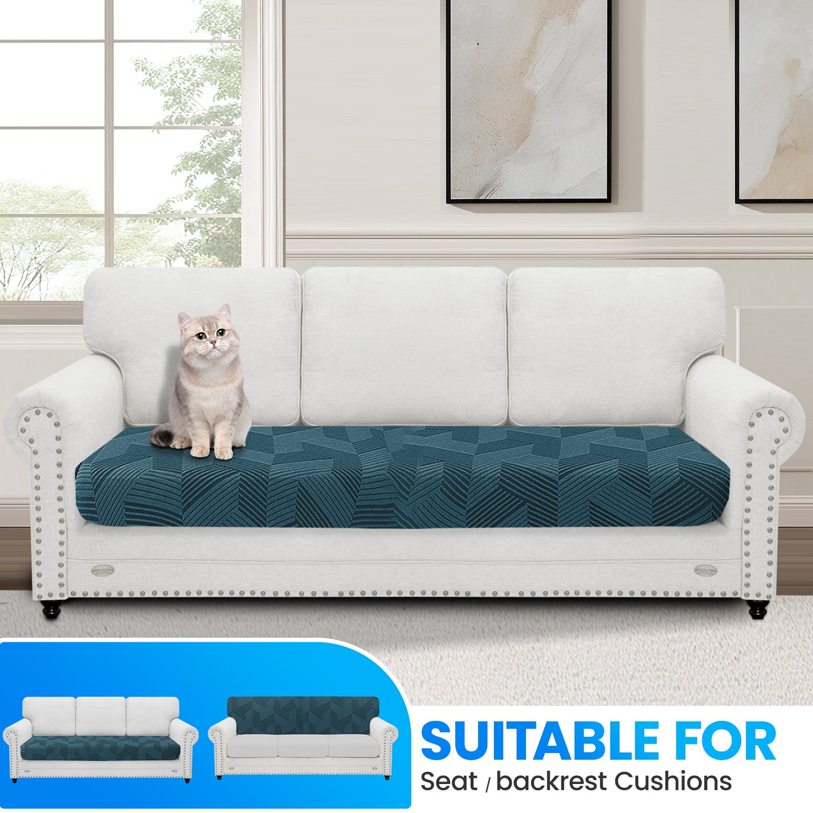 Ystyle 3 Seater Elastic Sofa Seat Cover, Universal Living Room Cushion Cover, Separate Sofa Cushion Slipcovers, Non-Slip, Stain-Resistant, Super Soft & Washable