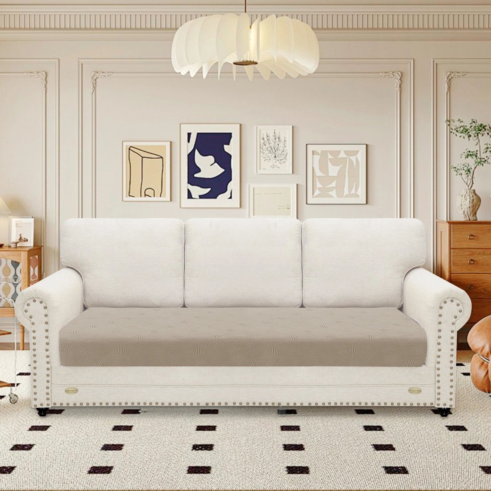 YSTYLE Sofa 3 Seater Cushion Cover – Stretch Fit, Anti-Slip, Geometric Pattern, Universal Use, Full Protection-Intertwined Pattern