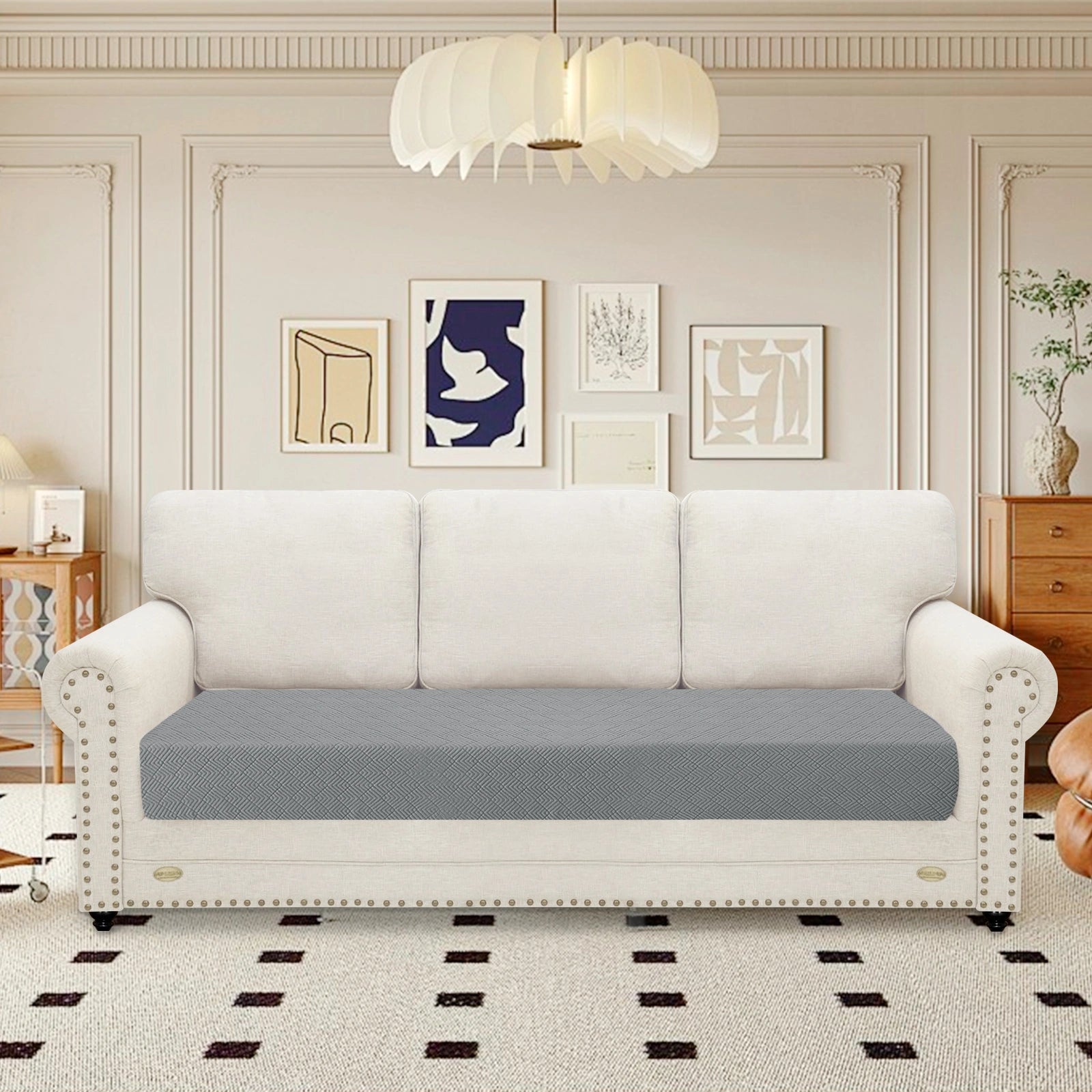 YSTYLE 3 Seater Sofa Cushion Cover – Stretch Fit, Universal Use, Anti-Slip, Scratch Resistant, Geometric Design-Rhombic