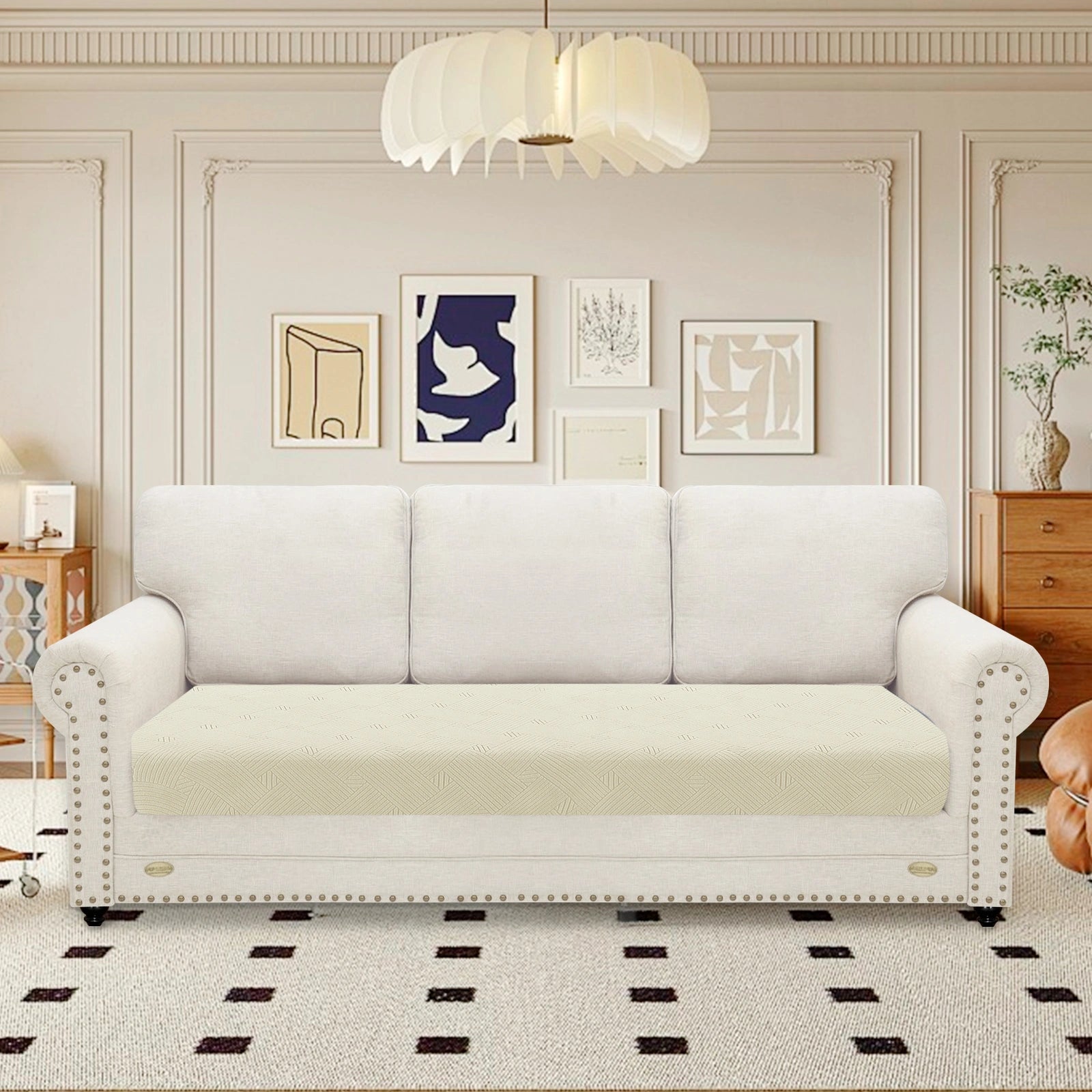 YSTYLE Sofa 3 Seater Cushion Cover – Stretch Fit, Anti-Slip, Geometric Pattern, Universal Use, Full Protection-Intertwined Pattern