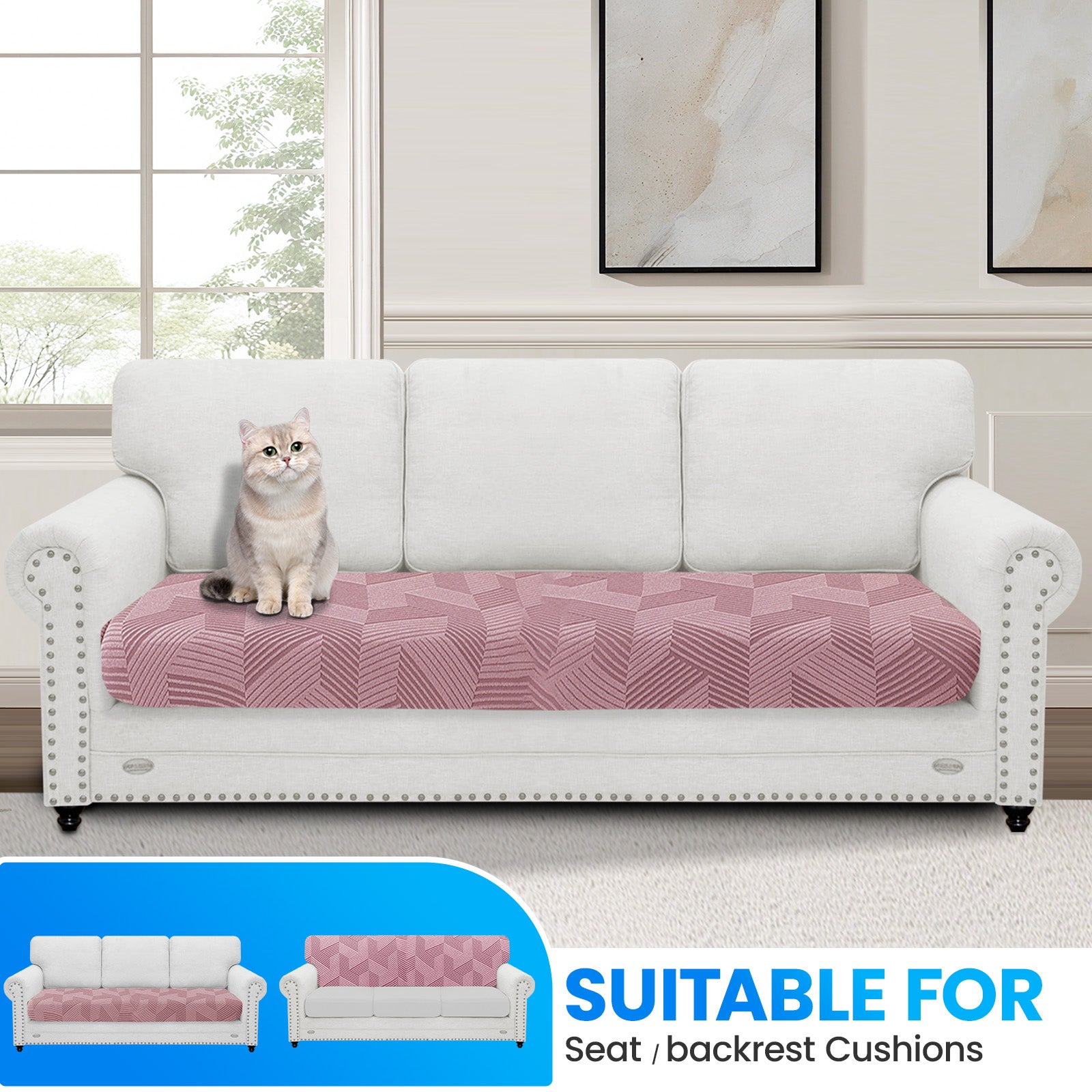 Ystyle 3 Seater Elastic Sofa Seat Cover, Universal Living Room Cushion Cover, Separate Sofa Cushion Slipcovers, Non-Slip, Stain-Resistant, Super Soft & Washable