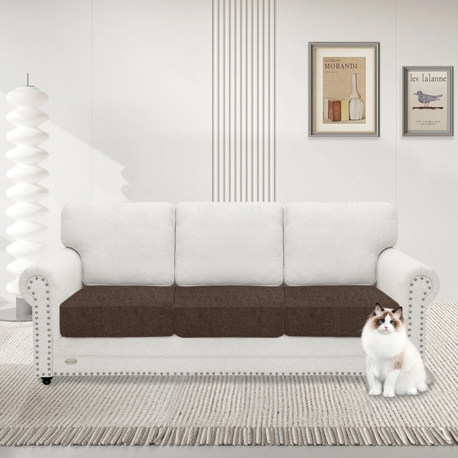 YSTYLE 3 Pieces WaterProof Cushion Cover – Stretch Fit, Anti-Slip, Elastic, Washable, Universal Use-Ripple