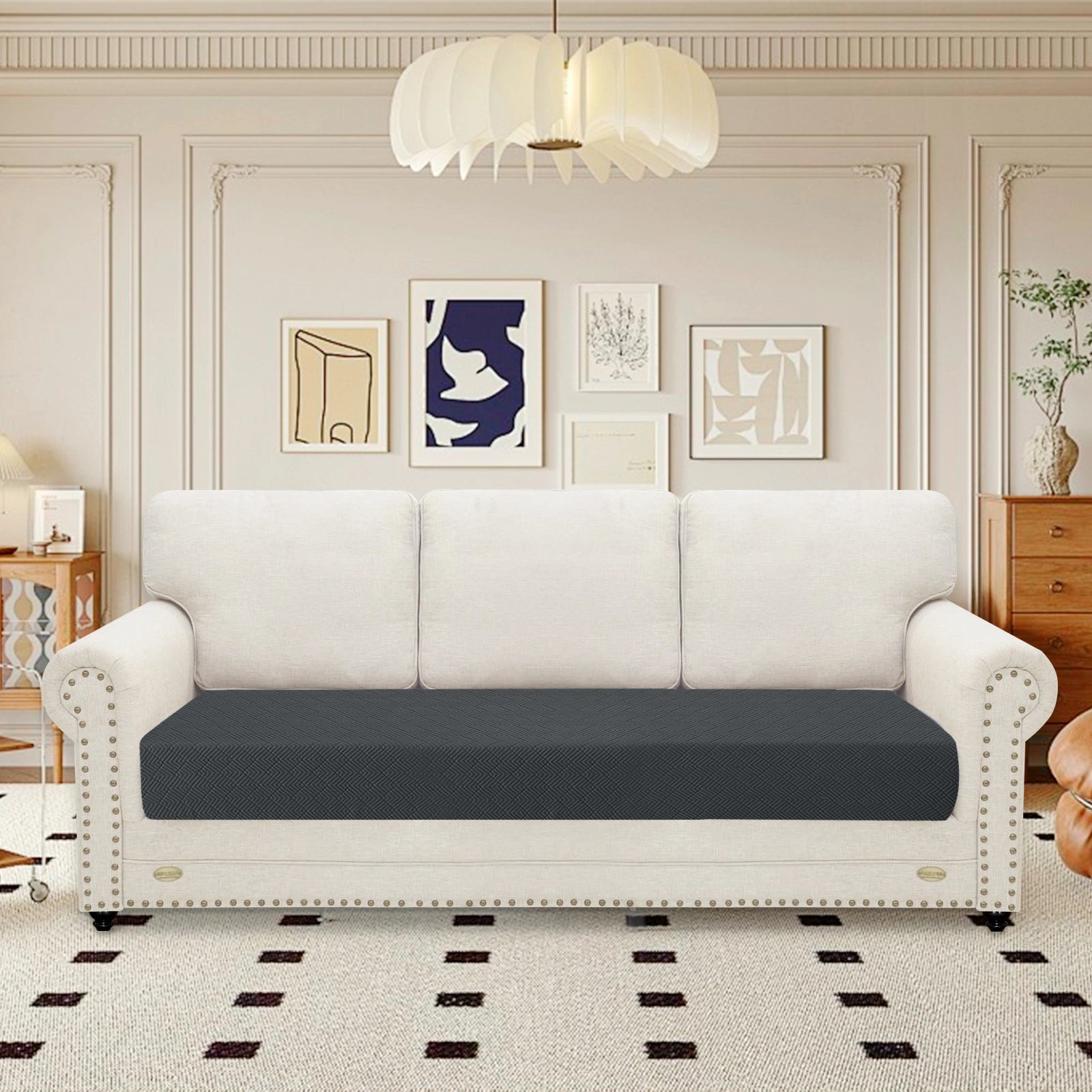 Tapete para asiento de sofá de 3 plazas YSTYLE - Ajuste elástico, uso universal, antideslizante, resistente a arañazos, diseño geométrico - Romboide