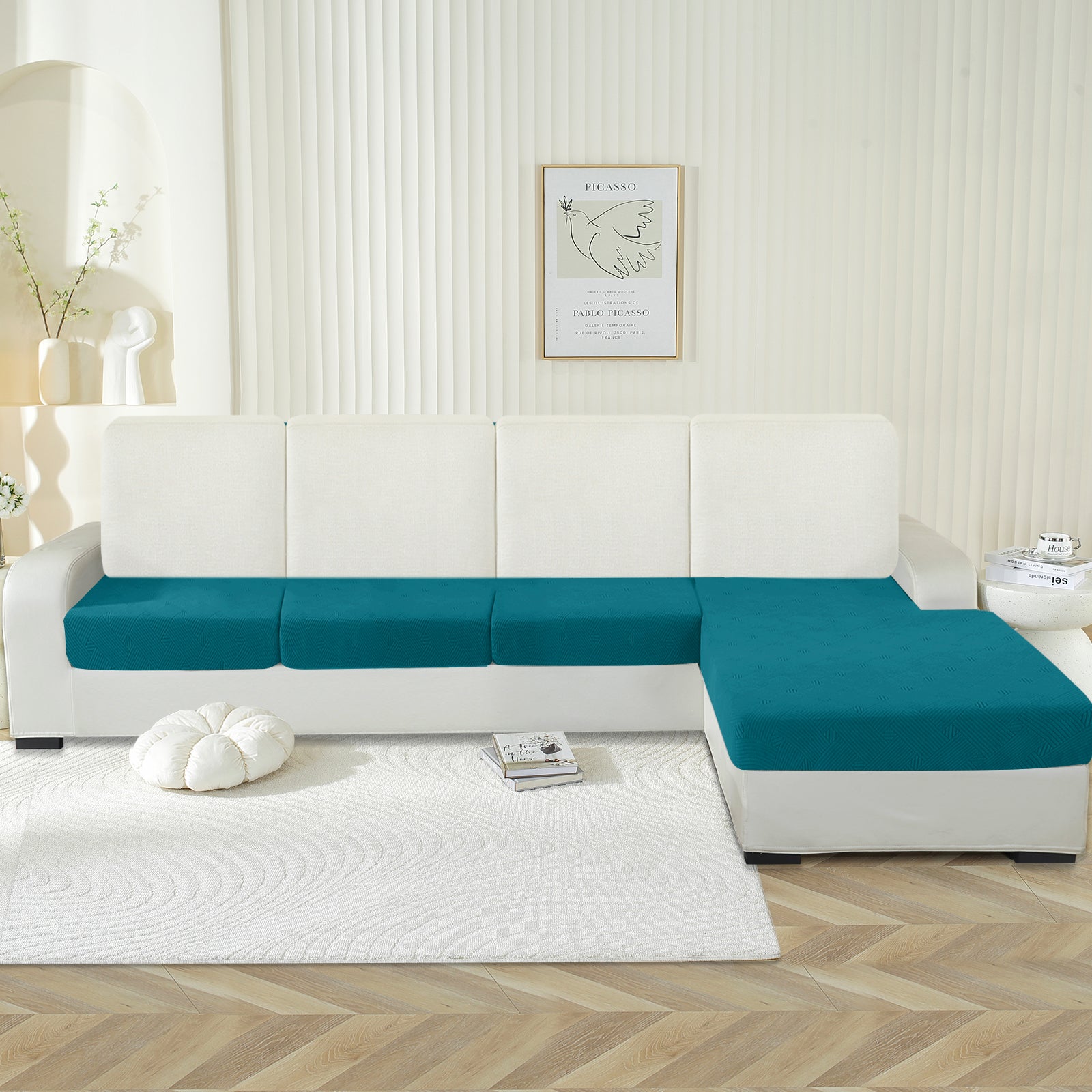 Funda para el asiento de la chaise lounge YSTYLE – Ajuste elástico, Antideslizante, Patrón geométrico, Uso universal, Protección completa - Patrón entrelazado