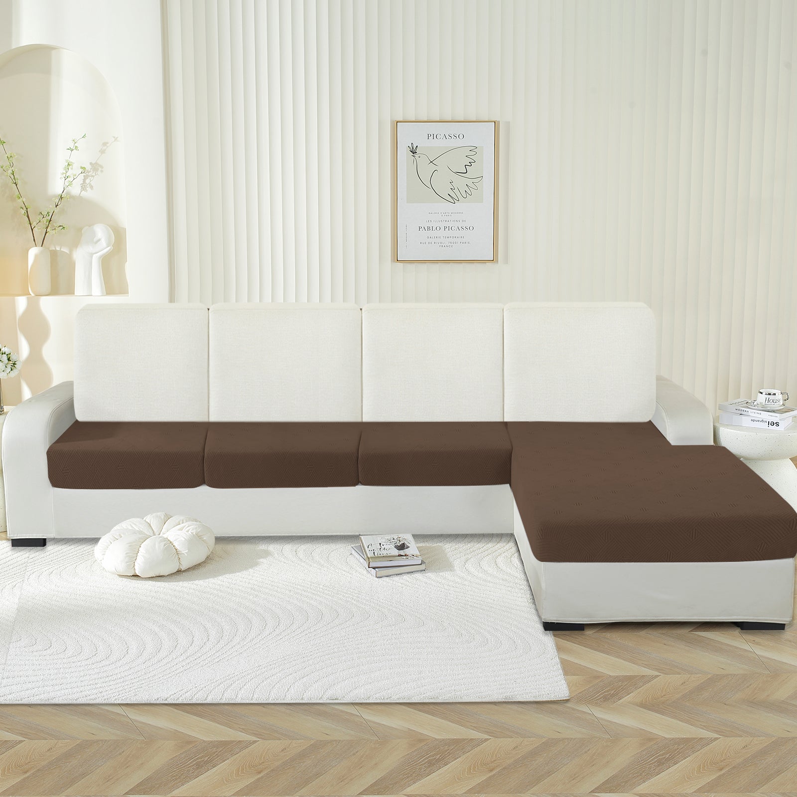 Funda para el asiento de la chaise lounge YSTYLE – Ajuste elástico, Antideslizante, Patrón geométrico, Uso universal, Protección completa - Patrón entrelazado