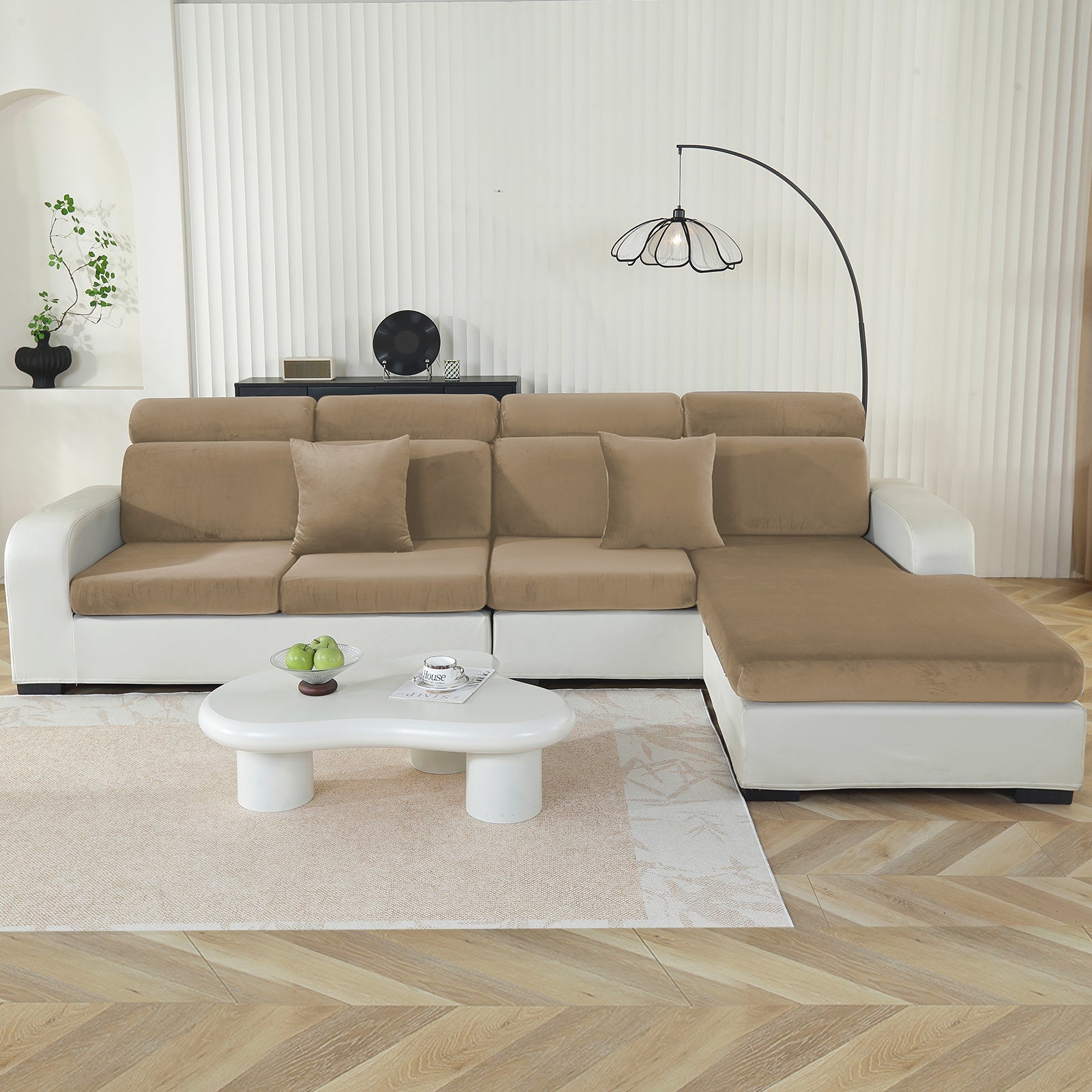 YSTYLE 3-Seater L-Shaped Velvet Stretch Sofa Seat Cover Anti Slip