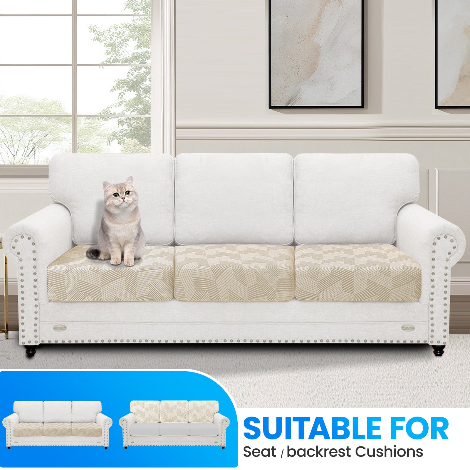 Ystyle 3 Piece Universal 1 Seater Stretch Sofa Cushion Cover-YSTYLE