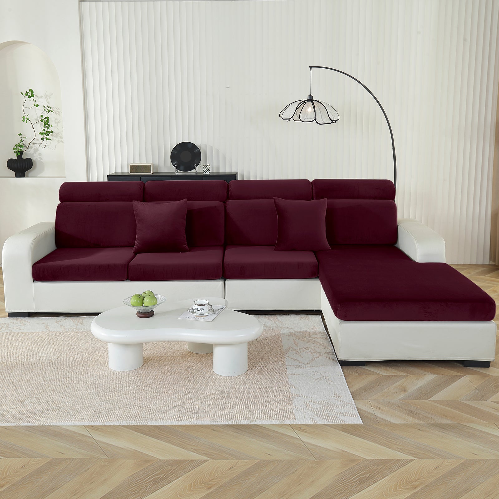 YSTYLE 3-Seater L-Shaped Velvet Stretch Sofa Seat Cover Anti Slip