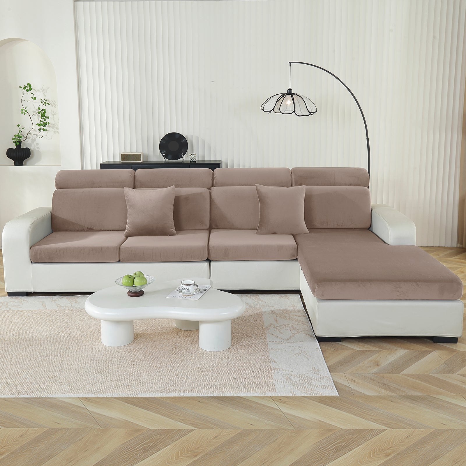 YSTYLE 3-Seater L-Shaped Velvet Stretch Sofa Seat Cover Anti Slip