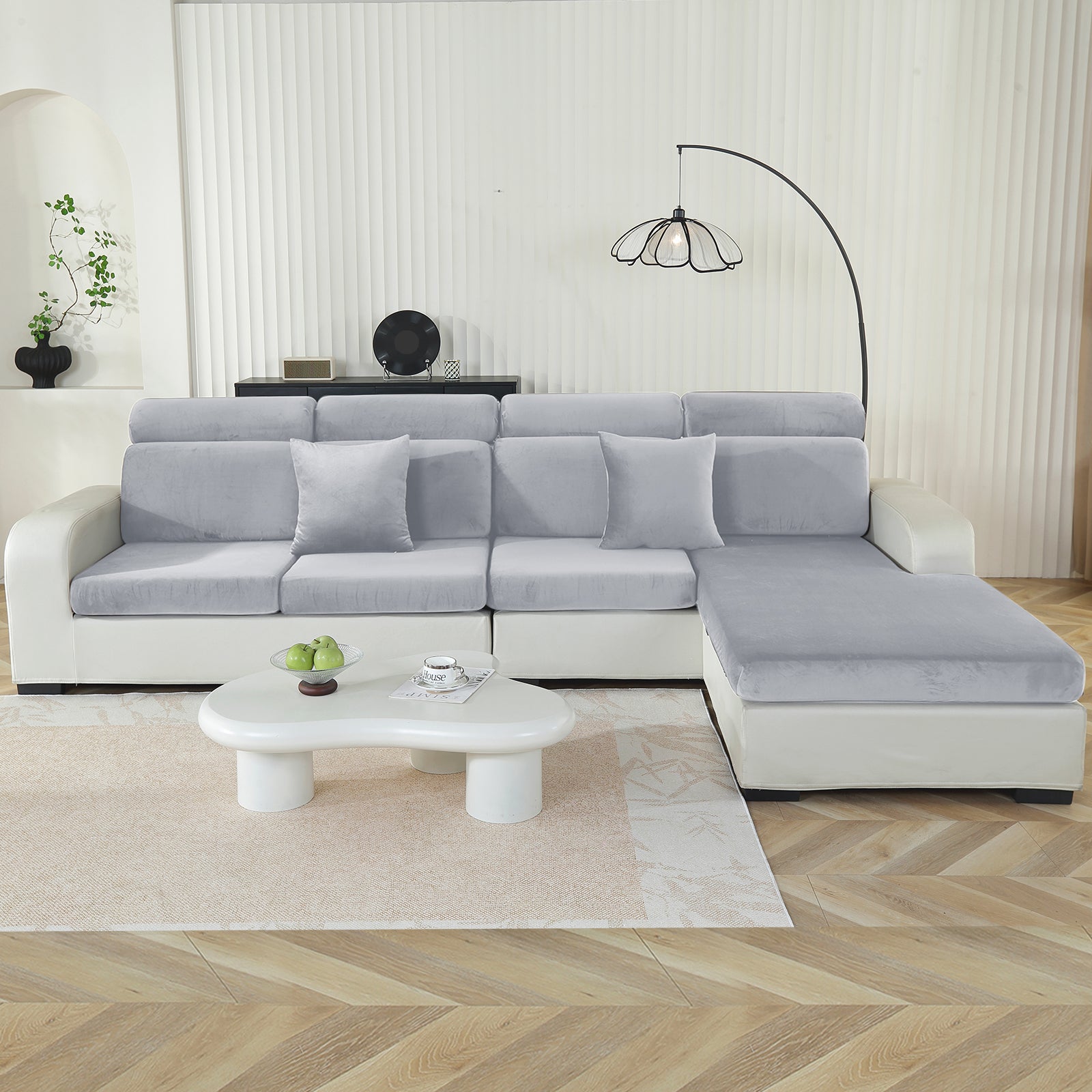 YSTYLE 3-Seater L-Shaped Velvet Stretch Sofa Seat Cover Anti Slip