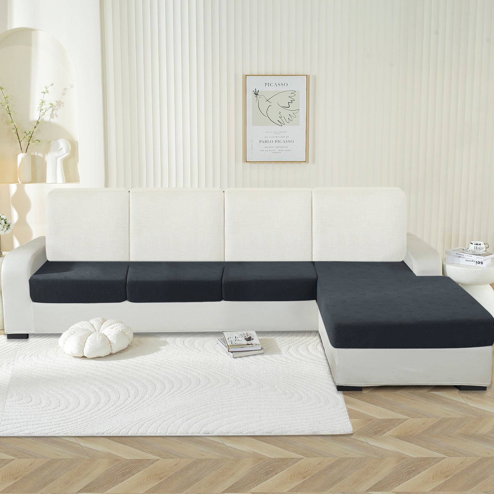 Funda para el asiento de la chaise lounge YSTYLE – Ajuste elástico, Antideslizante, Patrón geométrico, Uso universal, Protección completa - Patrón entrelazado