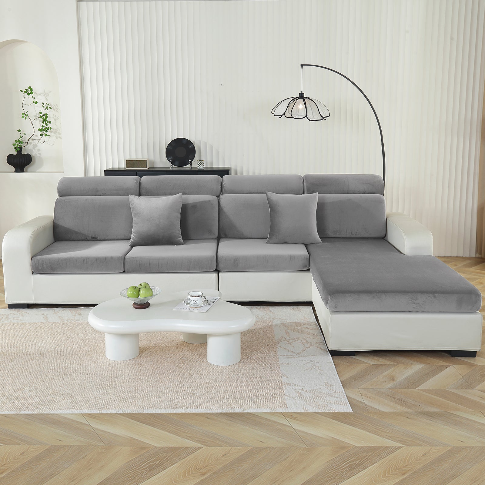 YSTYLE 3-Seater L-Shaped Velvet Stretch Sofa Seat Cover Anti Slip