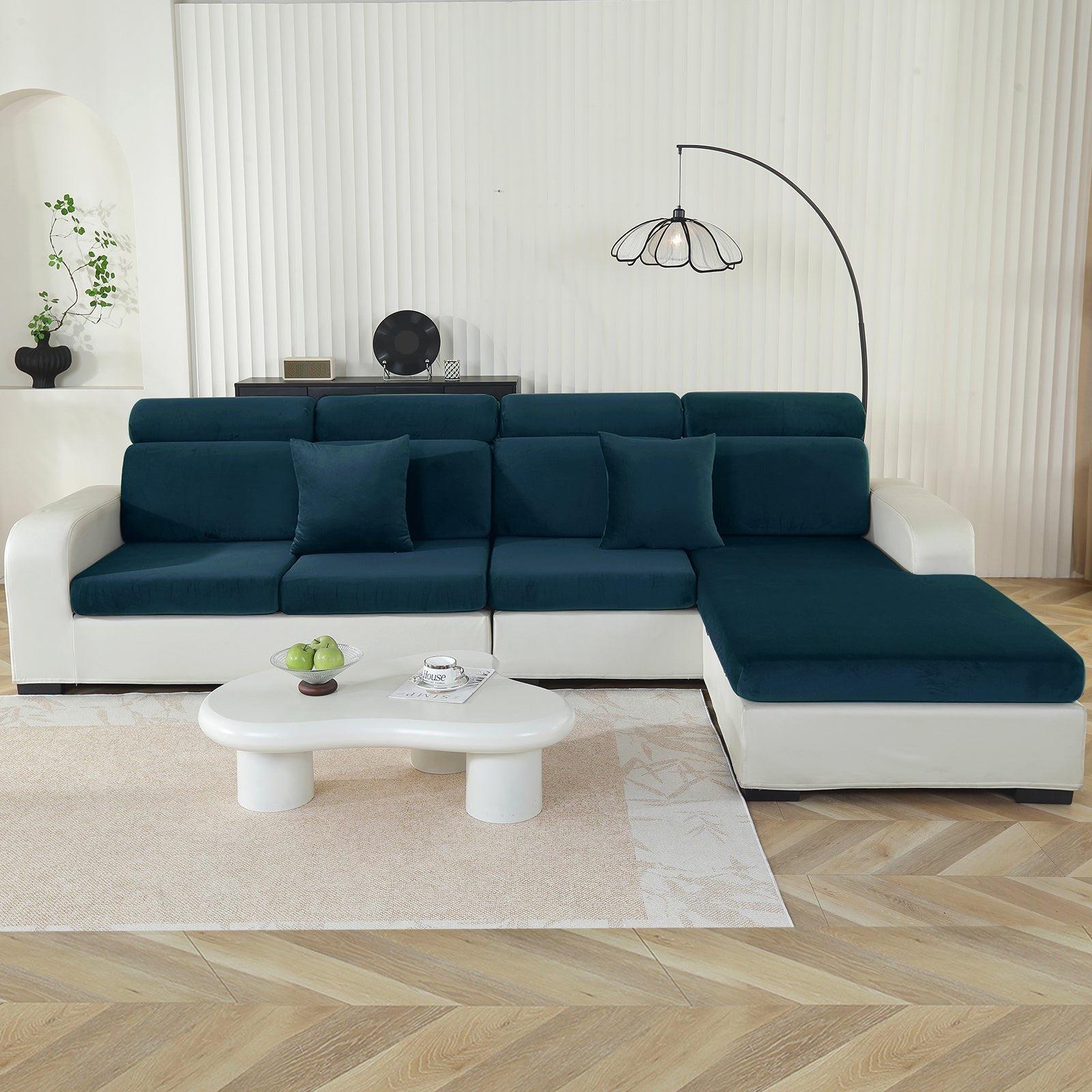 YSTYLE 3-Seater L-Shaped Velvet Stretch Sofa Seat Cover Anti Slip