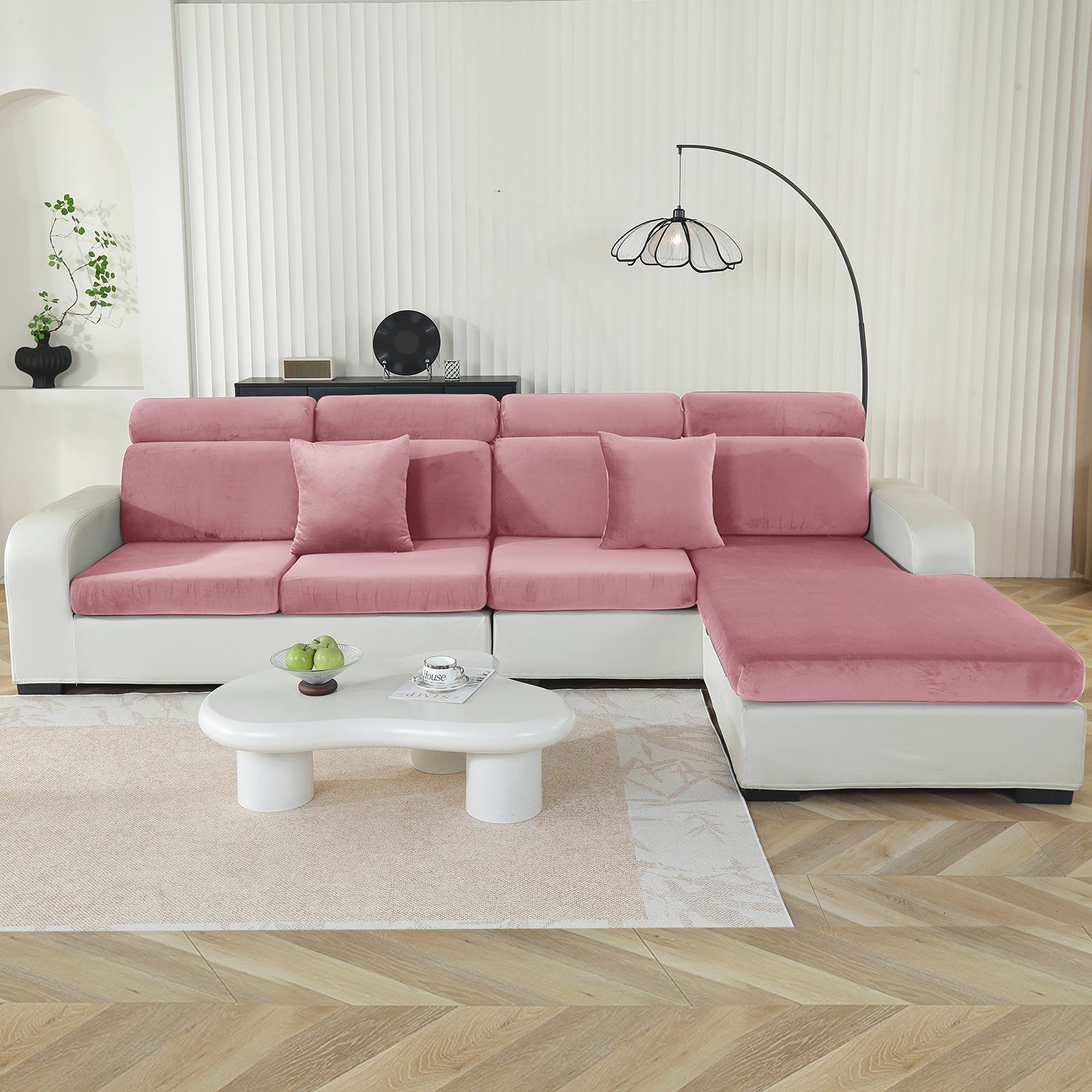 YSTYLE 3-Seater L-Shaped Velvet Stretch Sofa Seat Cover Anti Slip
