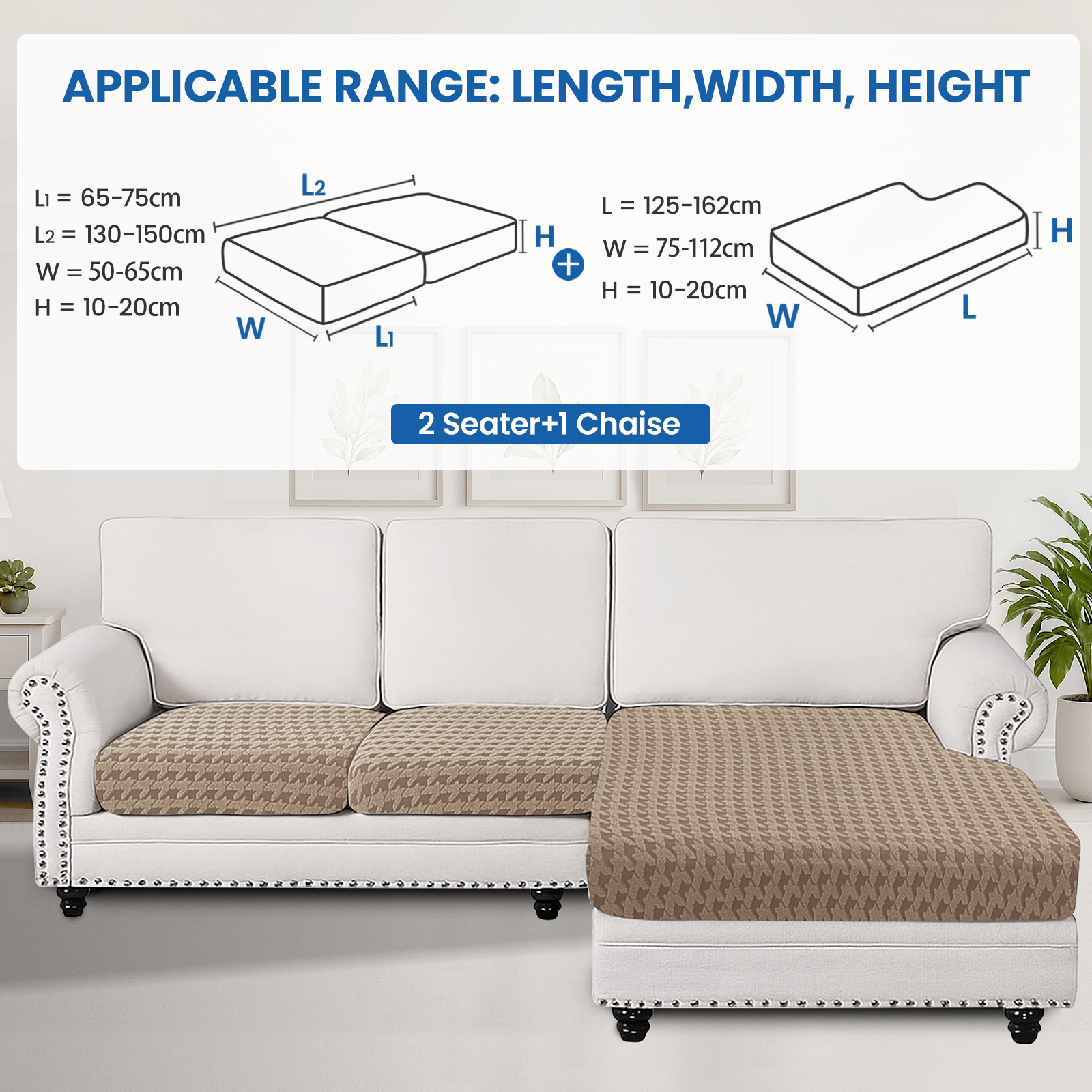 Ystyle Elastic Sofa Cushion Covers, Universal Stretch Sofa Seat Slipcovers (2x 1-Seat + Chaise Lounge)