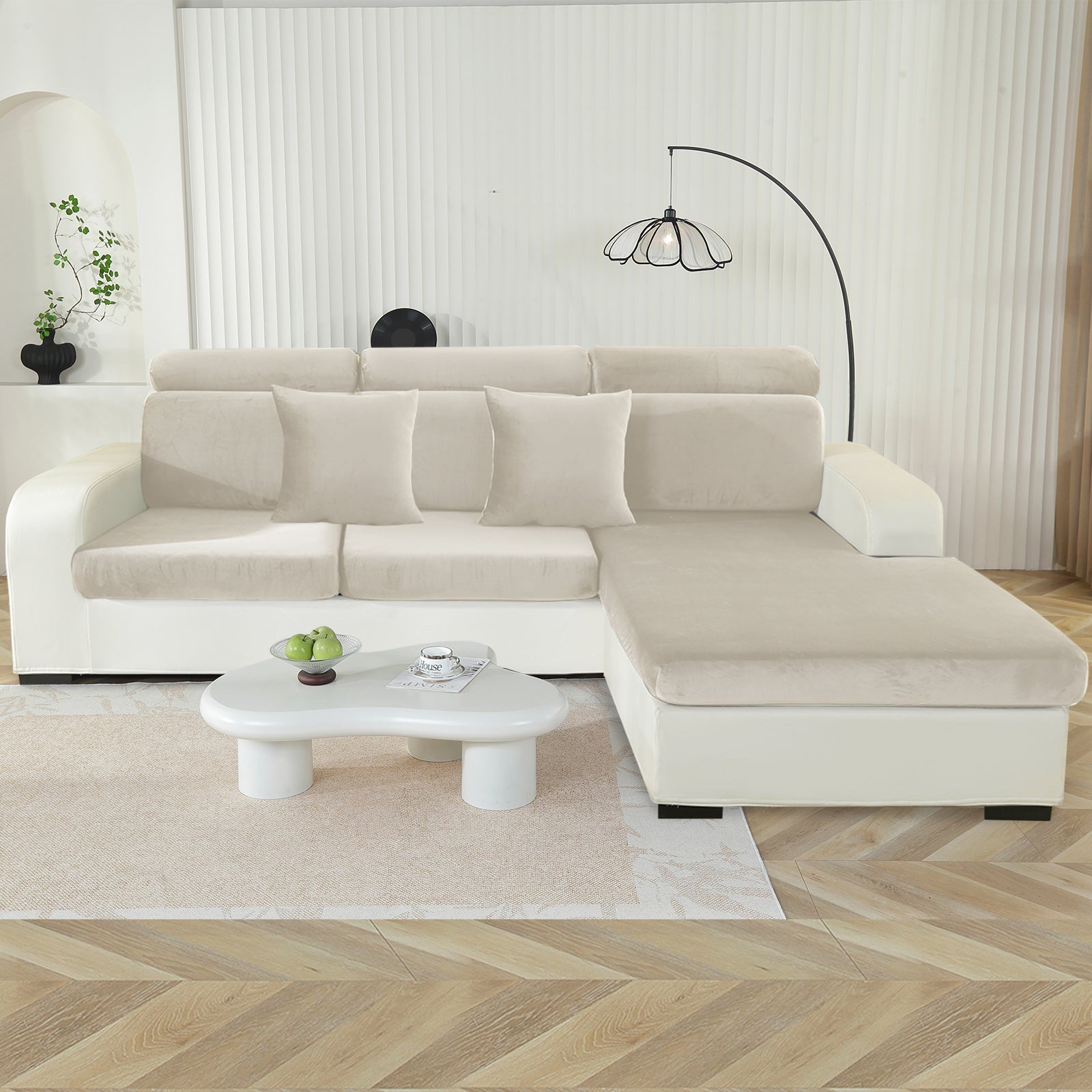 YSTYLE 2-Seater L-Shaped Velvet Stretch Sofa Seat Cover Anti Slip