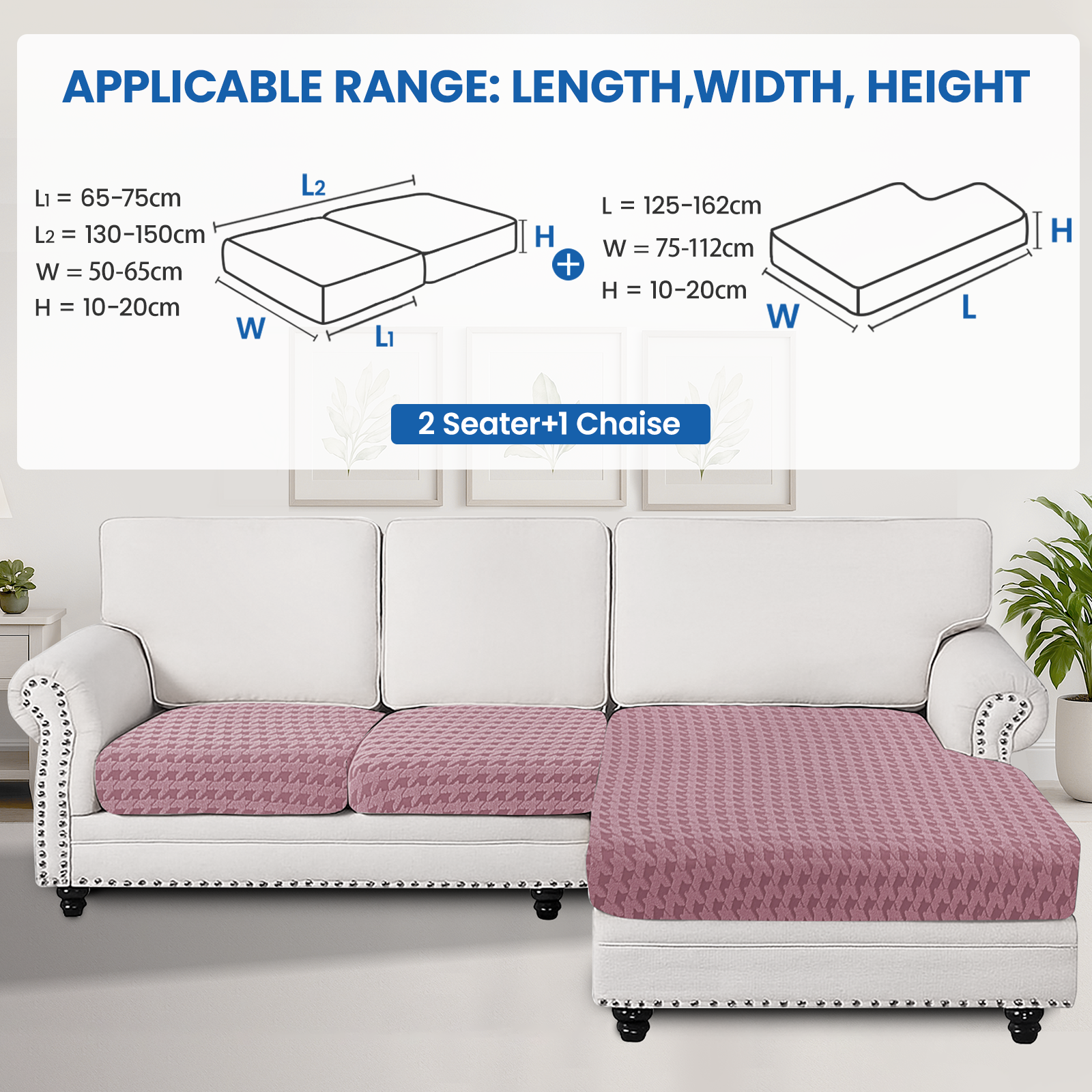 Ystyle Elastic Sofa Cushion Covers, Universal Stretch Sofa Seat Slipcovers (2x 1-Seat + Chaise Lounge)