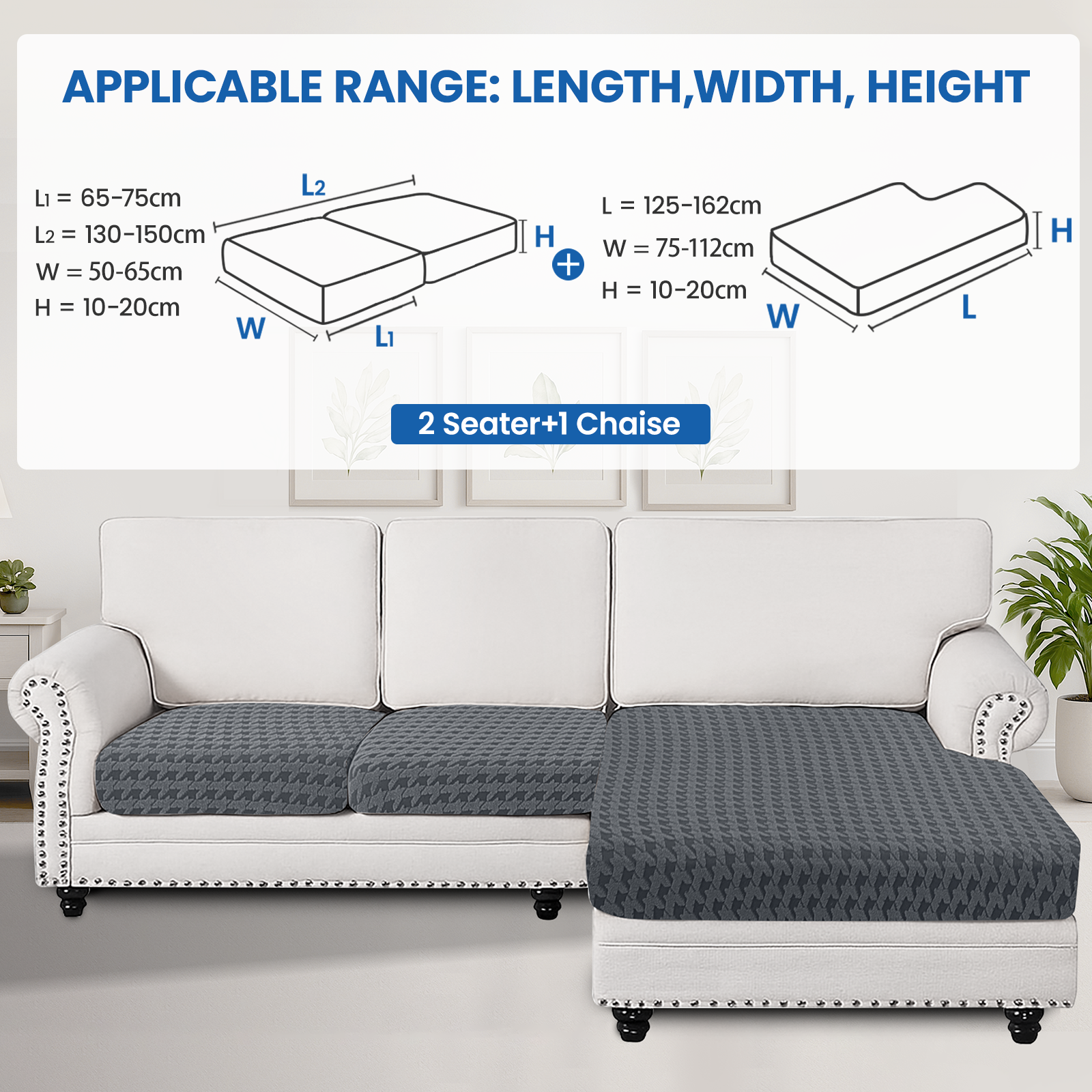 Ystyle Elastic Sofa Cushion Covers, Universal Stretch Sofa Seat Slipcovers (2x 1-Seat + Chaise Lounge)