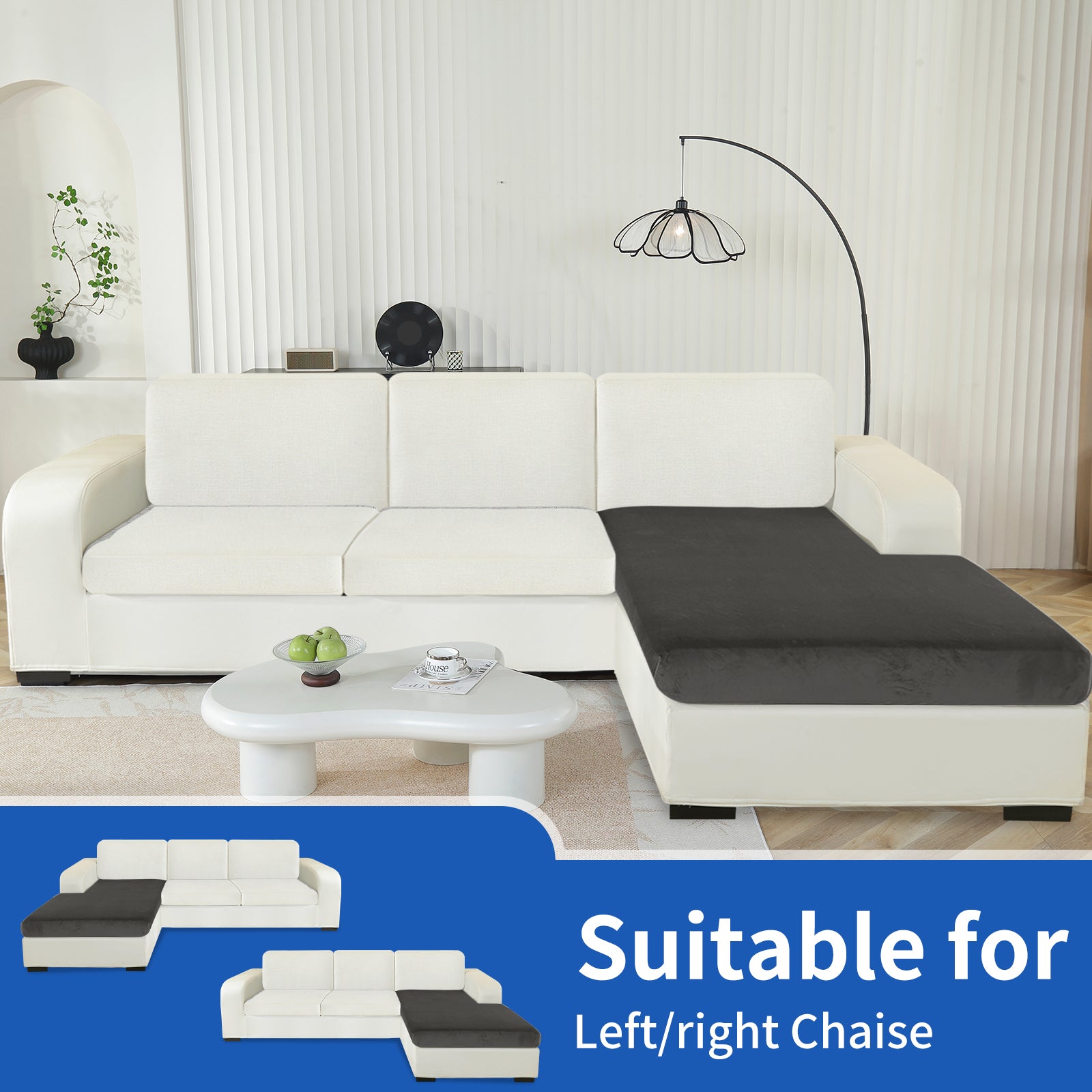 YSTYLE Chaise Velvet Stretch Sofa Seat Cover Anti Slip-YSTYLE