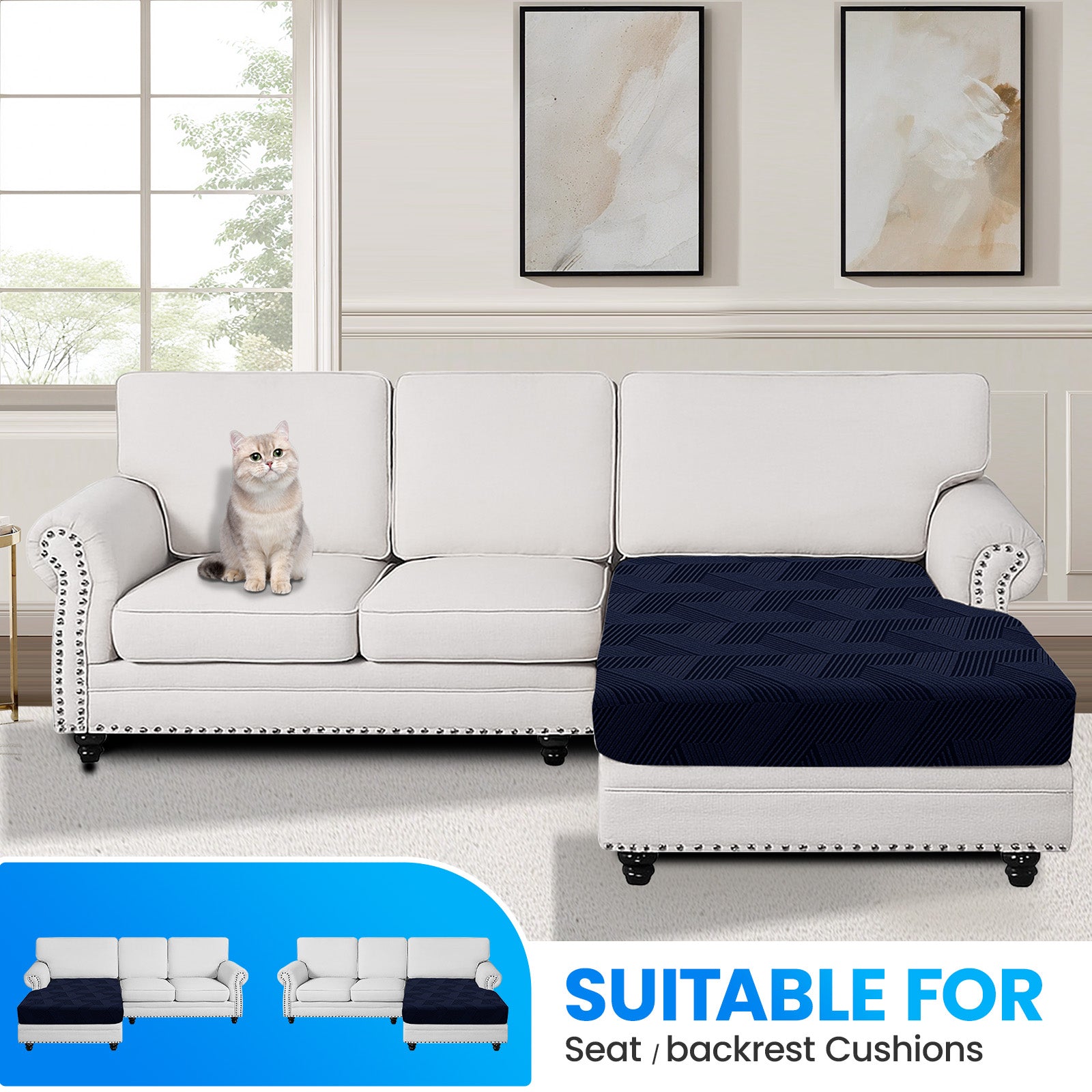 Ystyle Chaise longue Elastic Sofa Seat Cover, Universal Living Room Cushion Cover, Separate Sofa Cushion Slipcovers, Non-Slip, Stain-Resistant, Super Soft & Washable