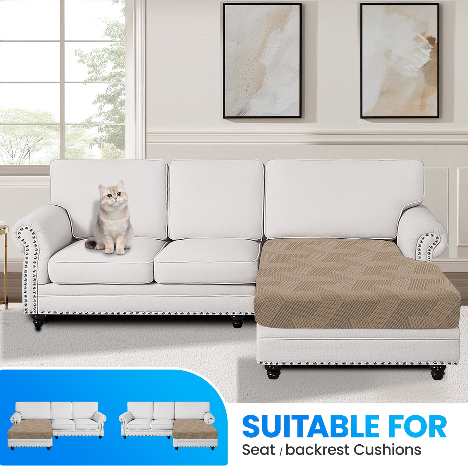 Ystyle Chaise longue Elastic Sofa Seat Cover, Universal Living Room Cushion Cover, Separate Sofa Cushion Slipcovers, Non-Slip, Stain-Resistant, Super Soft & Washable