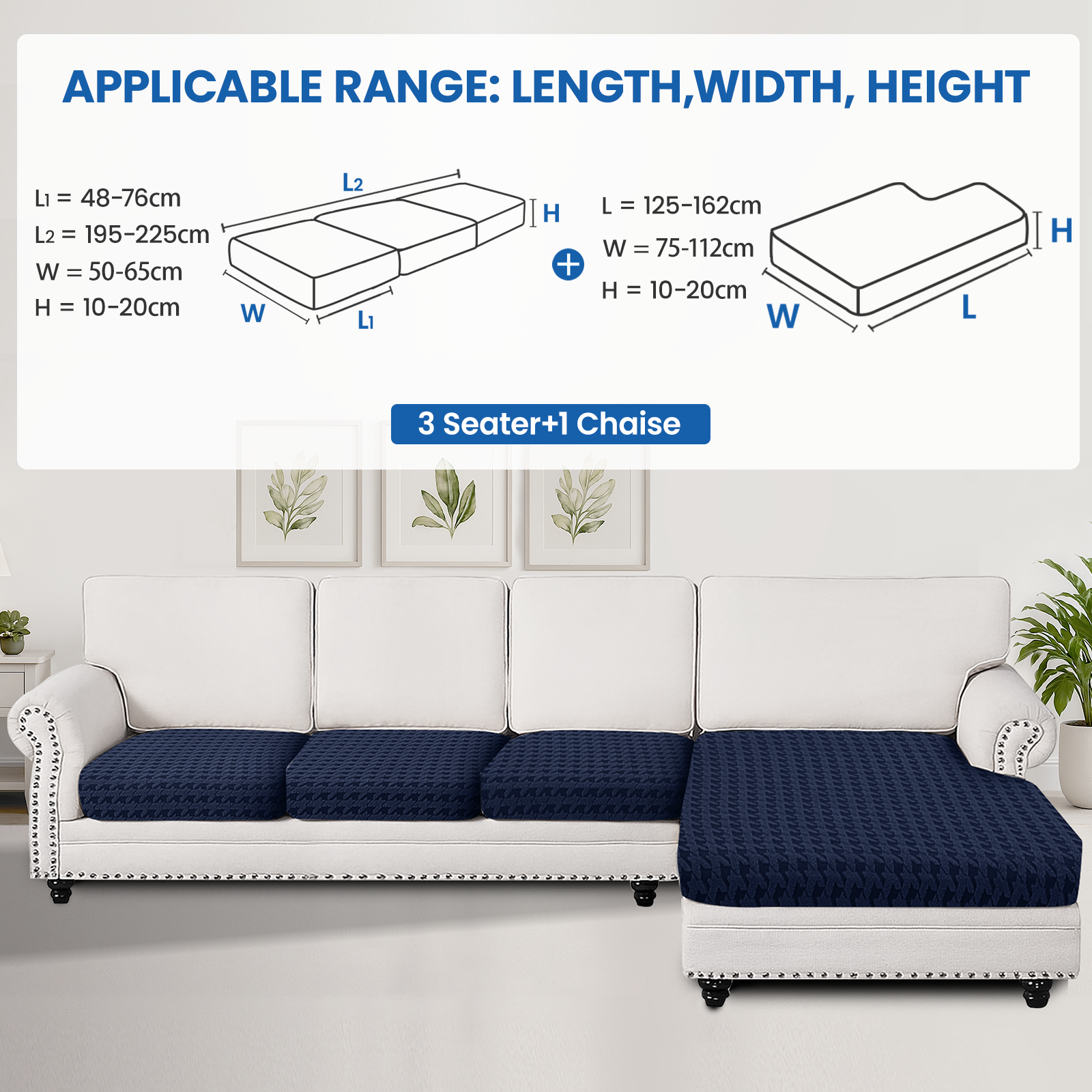 Ystyle Elastic Sofa Cushion Covers, Universal Stretch Sofa Seat Slipcovers (3x 1-Seat + Chaise Lounge)