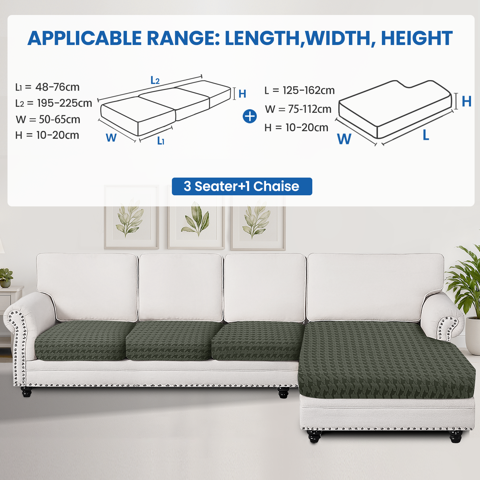 Ystyle Elastic Sofa Cushion Covers, Universal Stretch Sofa Seat Slipcovers (3x 1-Seat + Chaise Lounge)