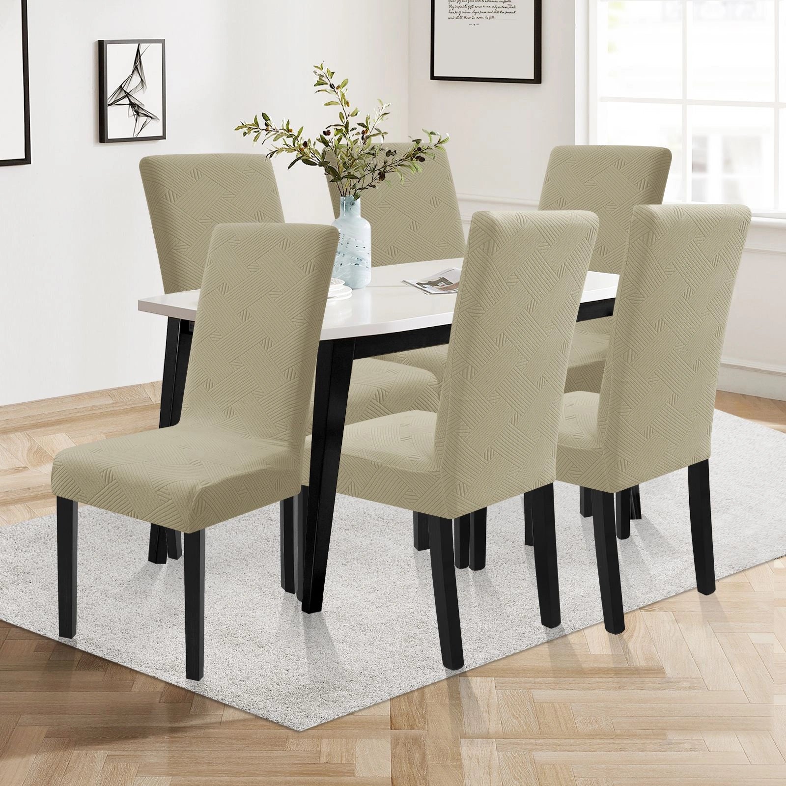 YSTYLE 6 PCS Chair Slipcovers , Stretchable, Pet-Friendly, Wrinkle-Free, Dining Chair Cover-Interweave Pattern
