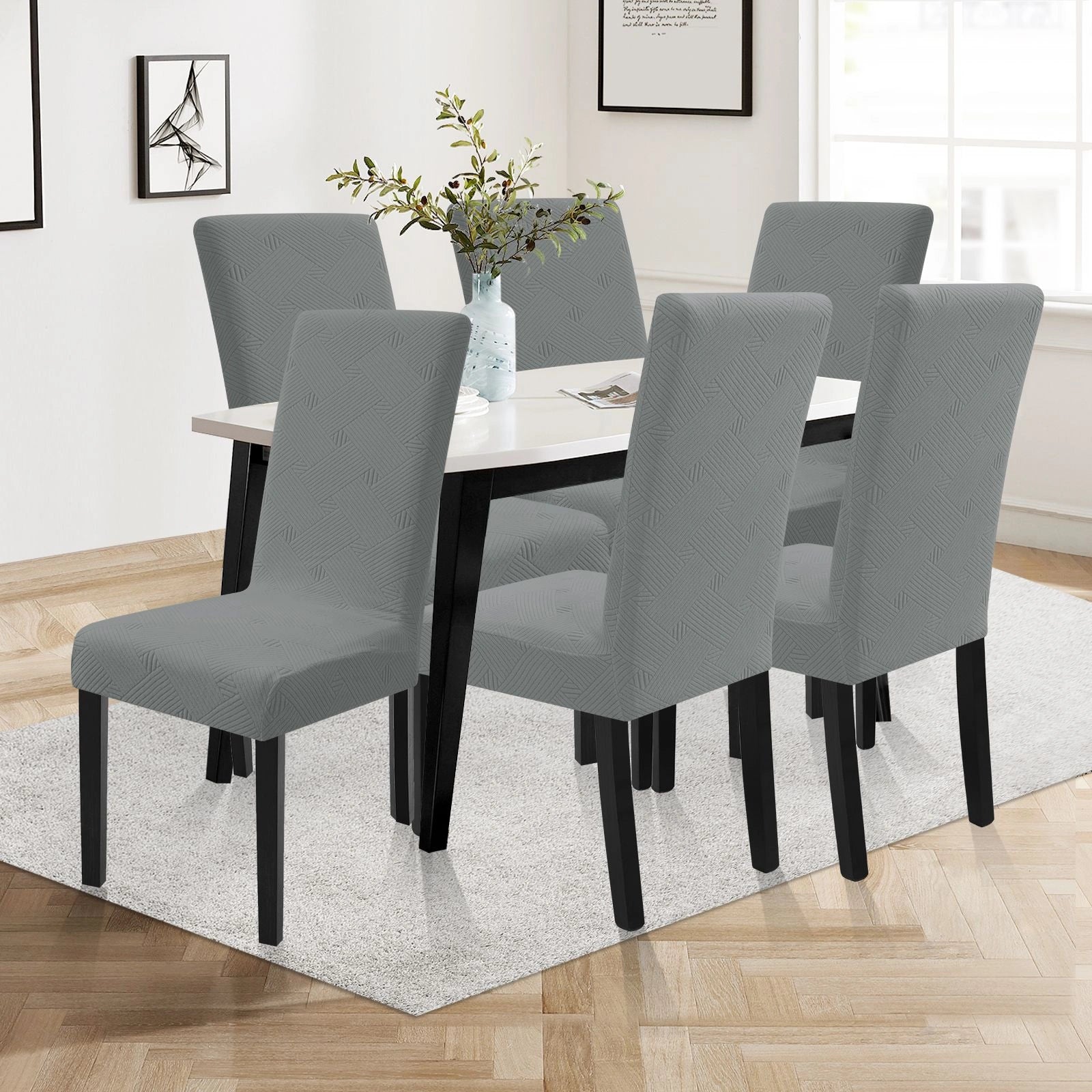 YSTYLE 6 PCS Chair Slipcovers , Stretchable, Pet-Friendly, Wrinkle-Free, Dining Chair Cover-Interweave Pattern