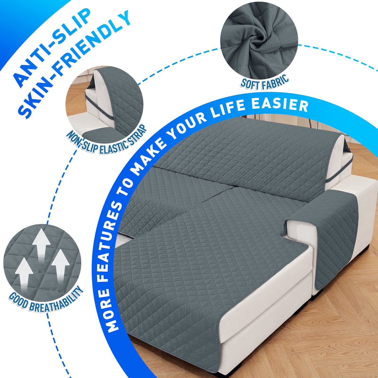 Ystyle Waterproof 4 Seater Corner Sofa Cover Reversible Anti Slip-YSTYLE