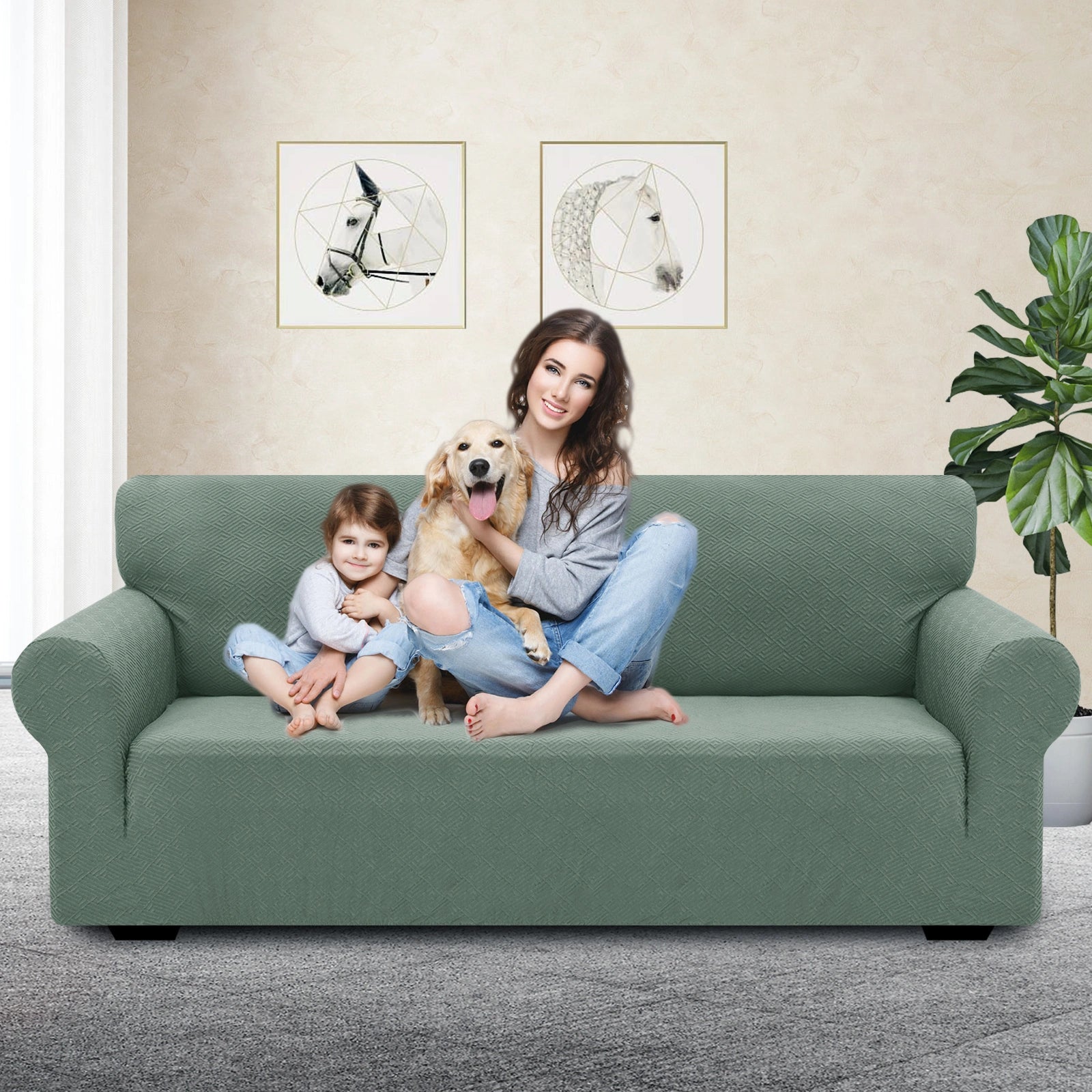 YSTYLE Stretch 2 Seater Sofa Cover with Armrests Geometric Jacquard Pattern-YSTYLE