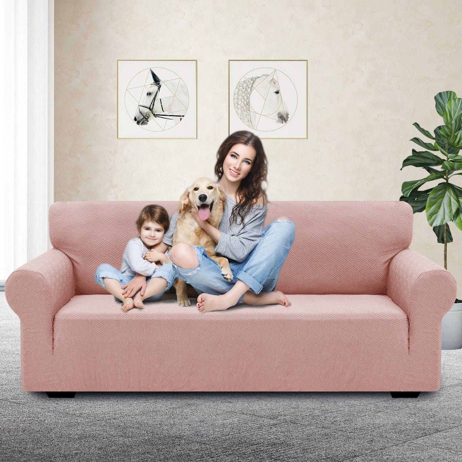 YSTYLE 3 Seater Sofa Cover – Stretch Fit, Pet Scratch Resistant, Geometric Jacquard, Anti-Slip, Washable-Back Shape