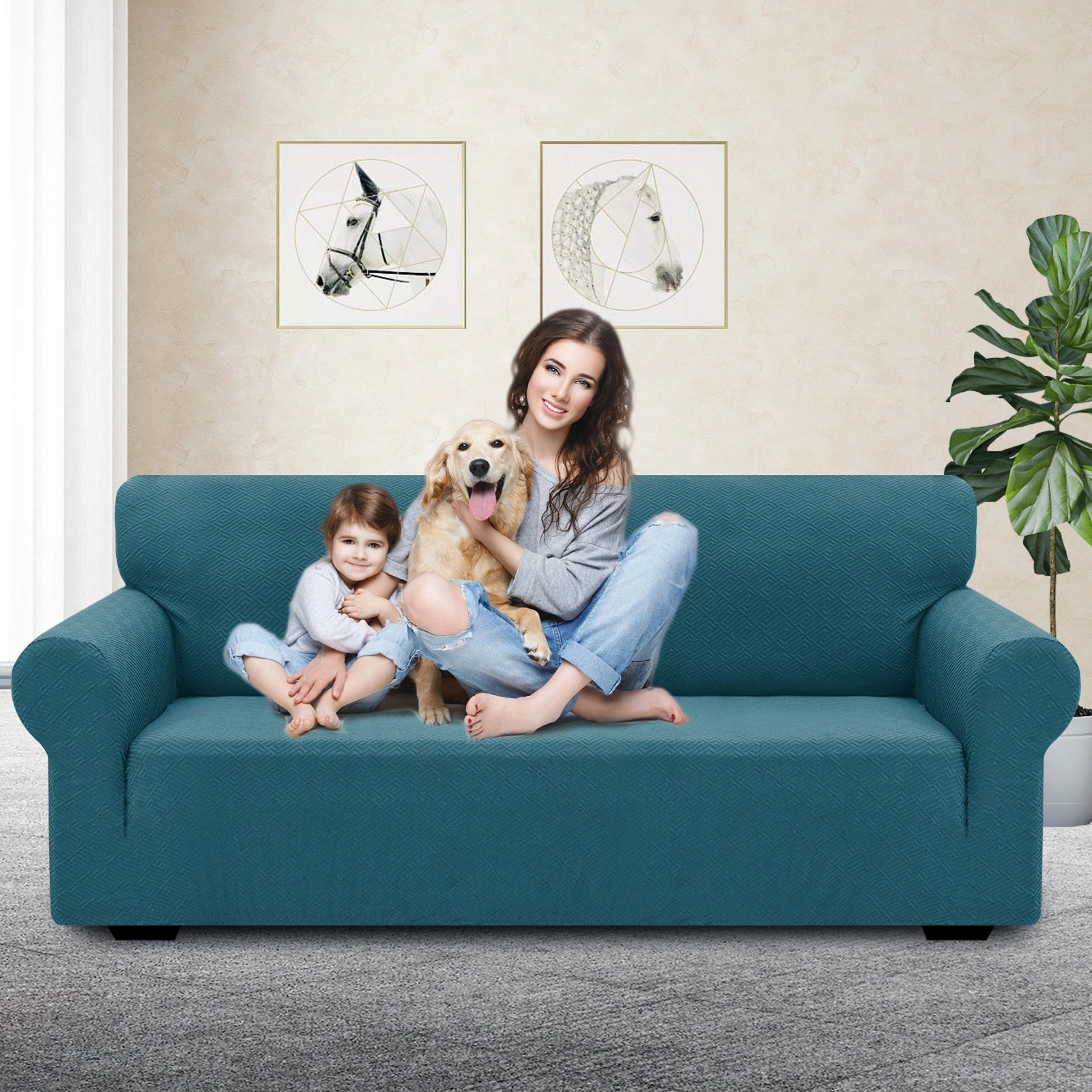 YSTYLE 3 Seater Sofa Cover – Stretch Fit, Pet Scratch Resistant, Geometric Jacquard, Anti-Slip, Washable-Back Shape