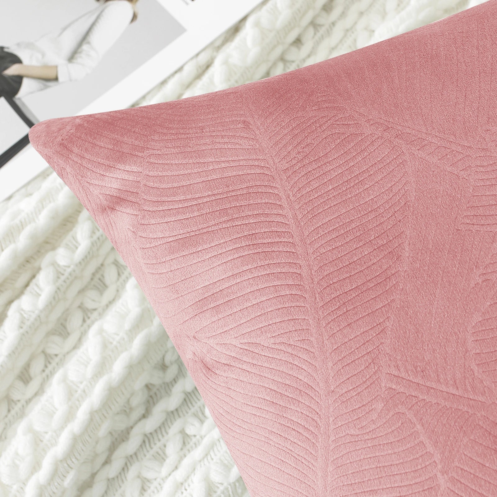 YSTYLE Velvet Sofa Cushion Covers, Decorative Throw Pillow Covers, 2 pcs, Hidden Zipper-Leaf Shape