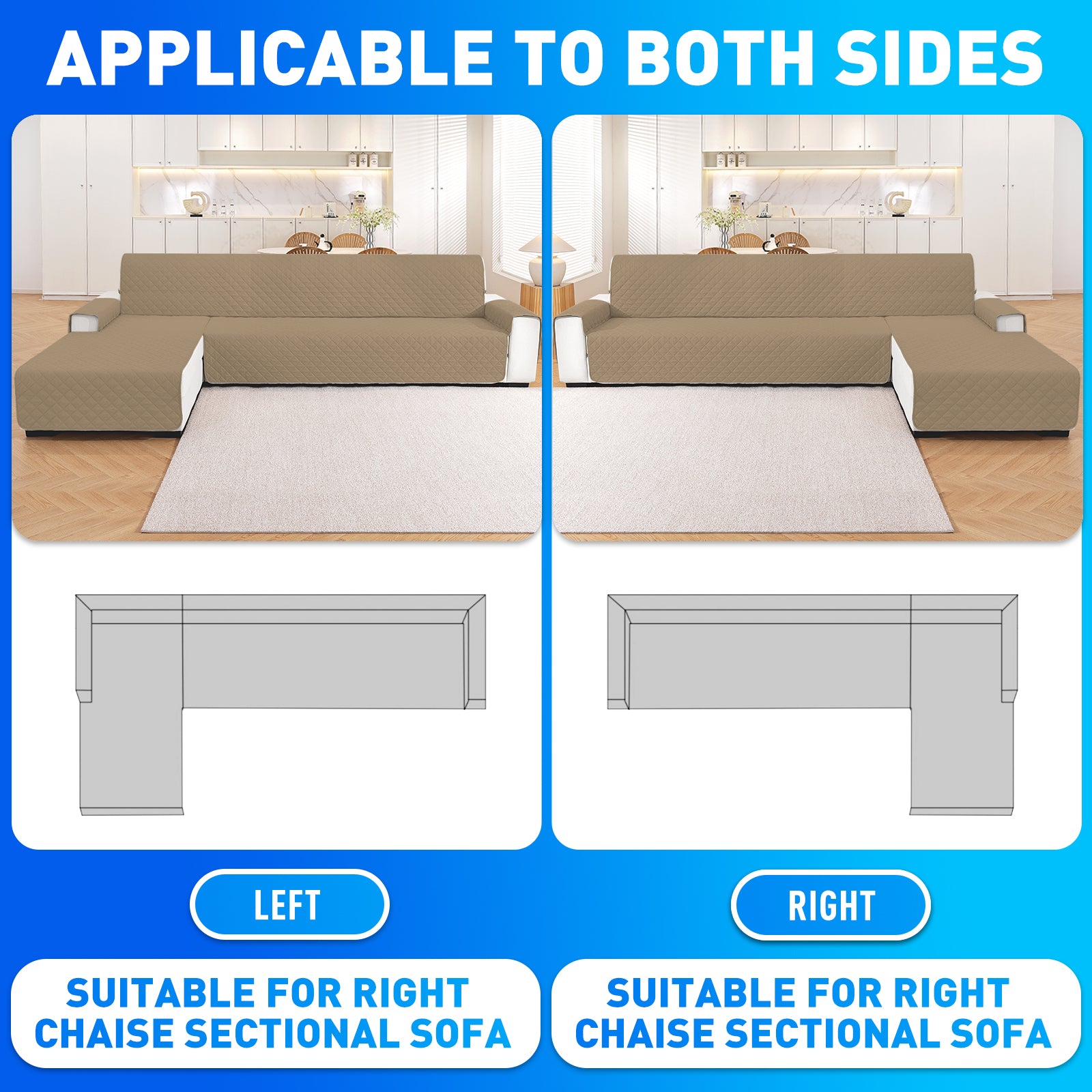 Ystyle Waterproof 4 Seater Corner Sofa Cover Reversible Anti Slip