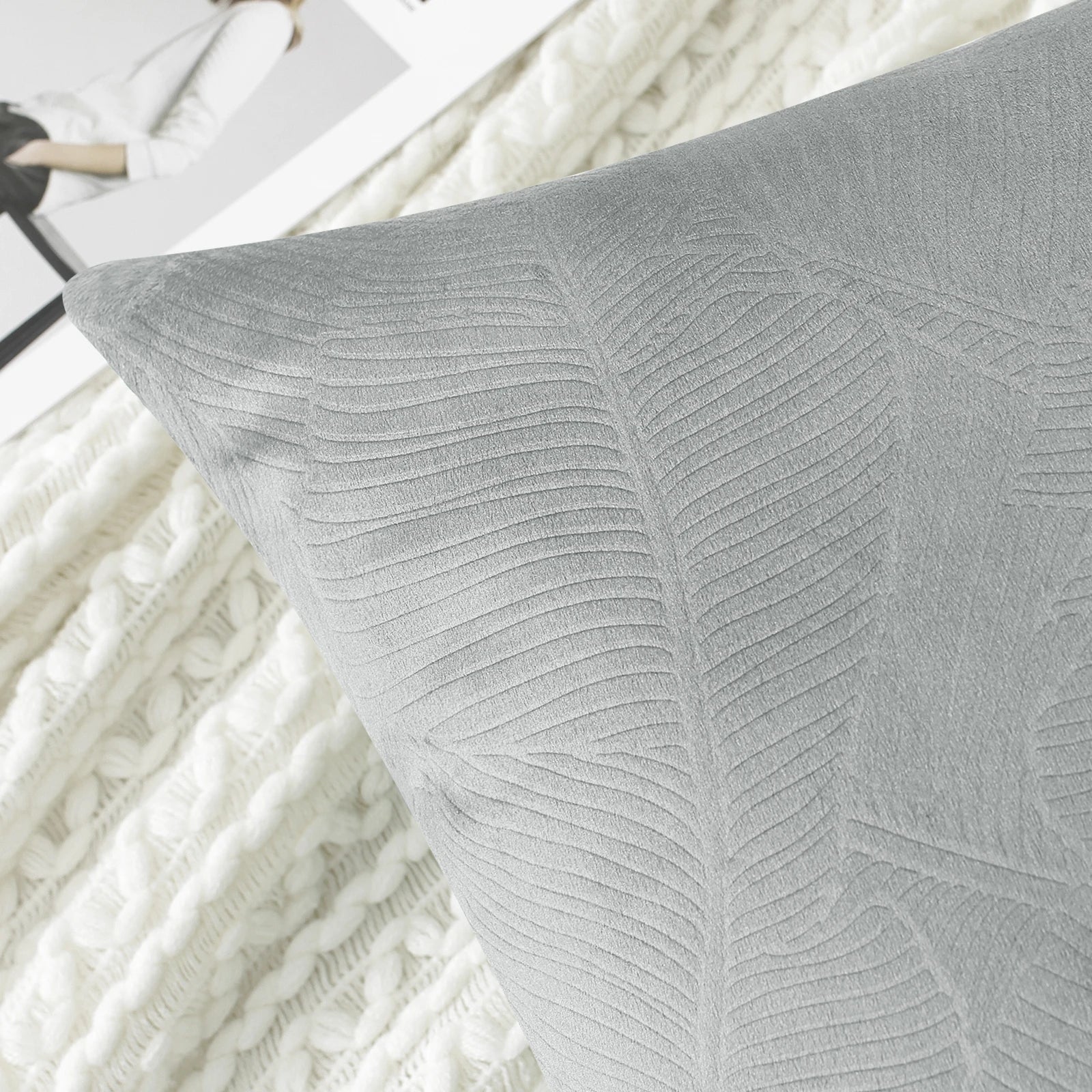 YSTYLE Velvet Sofa Cushion Covers, Decorative Throw Pillow Covers, 2 pcs, Hidden Zipper-Leaf Shape