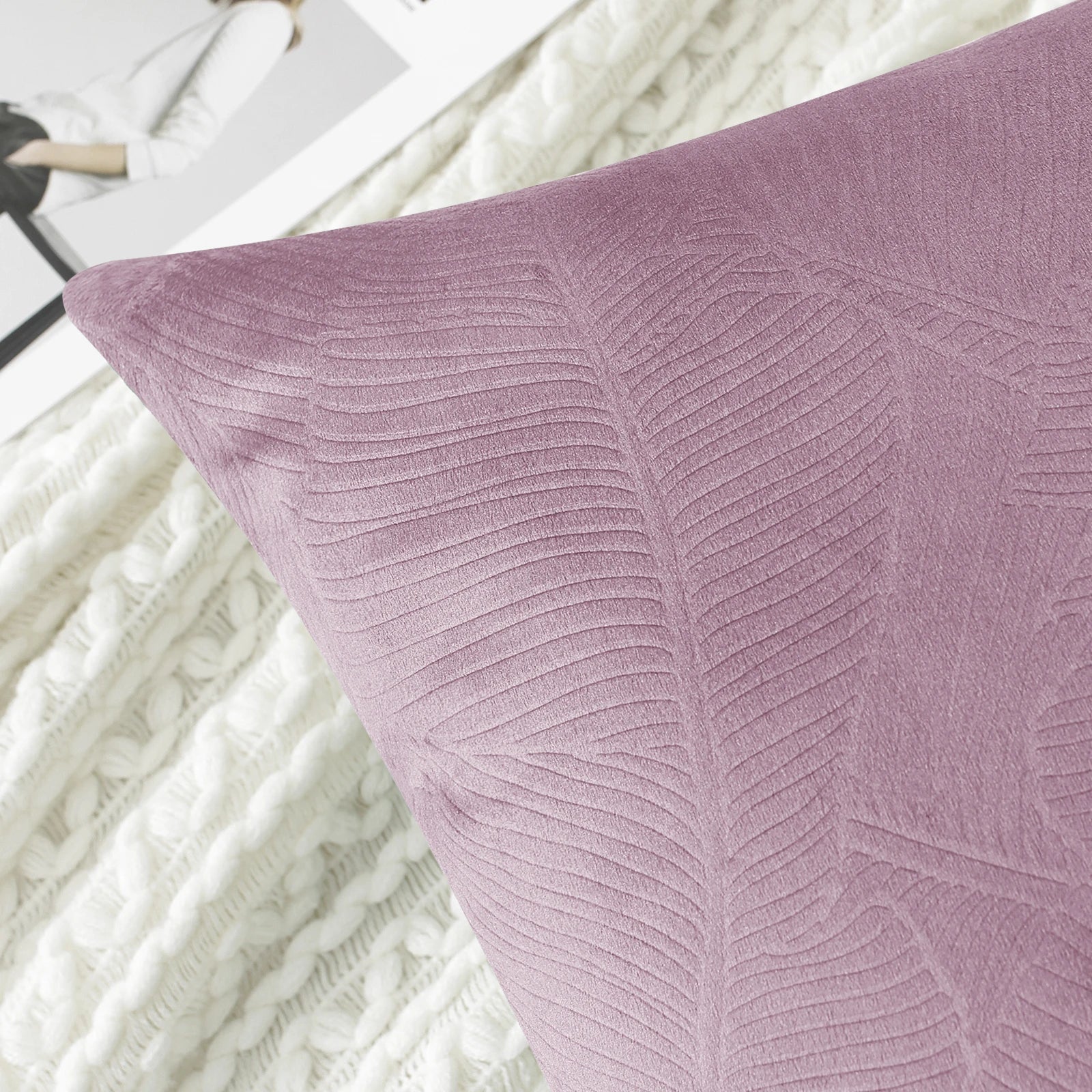 YSTYLE Velvet Sofa Cushion Covers, Decorative Throw Pillow Covers, 2 pcs, Hidden Zipper-Leaf Shape