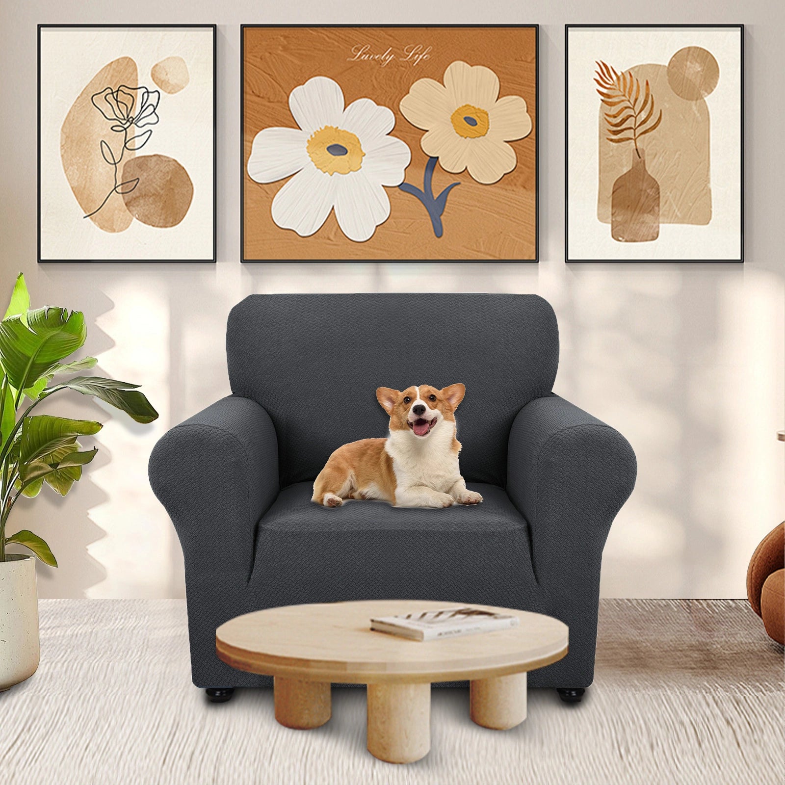 YSTYLE 1 Seater Sofa Cover – Stretch Jacquard, Anti-Slip, Cat-Proof, Washable, Full Cover-Knot