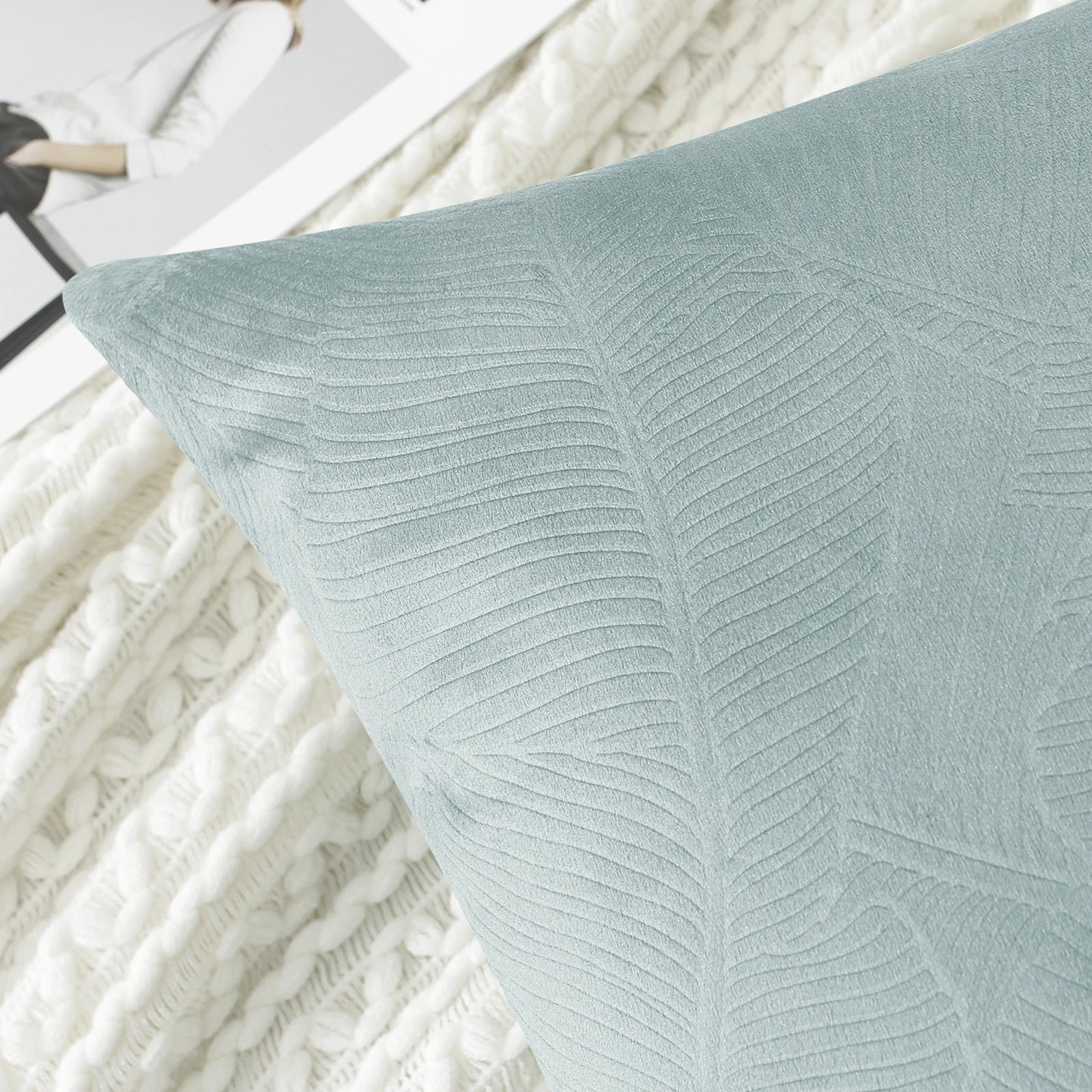 YSTYLE Velvet Sofa Cushion Covers, Decorative Throw Pillow Covers, 2 pcs, Hidden Zipper-Leaf Shape