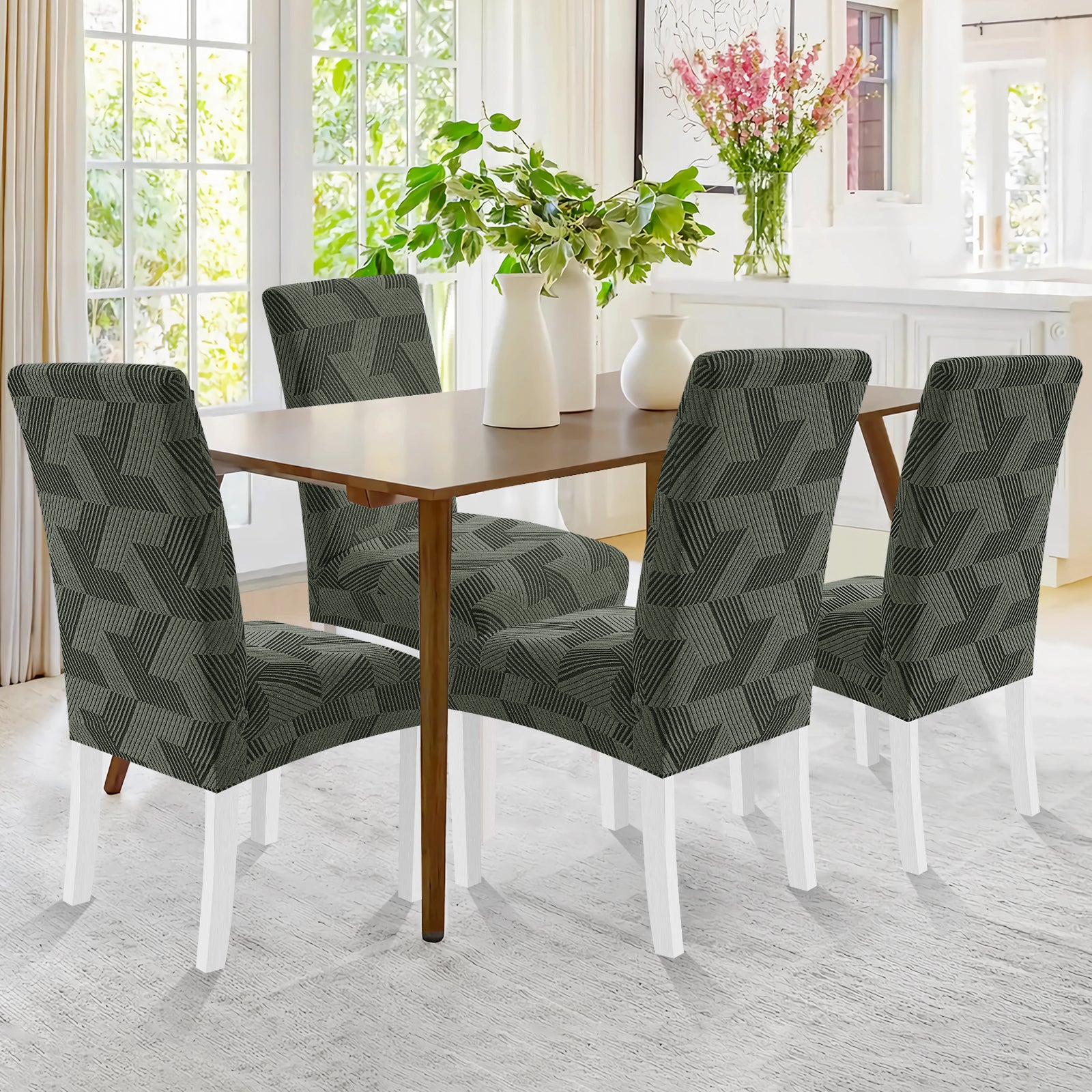 Ystyle 4-Piece Chair Covers with Backrest, Universal Kitchen Chair Covers, Removable Elastic Dining Chair Slipcovers, Stain-Resistant Chair Protectors, Washable, for Kitchen and Living Room