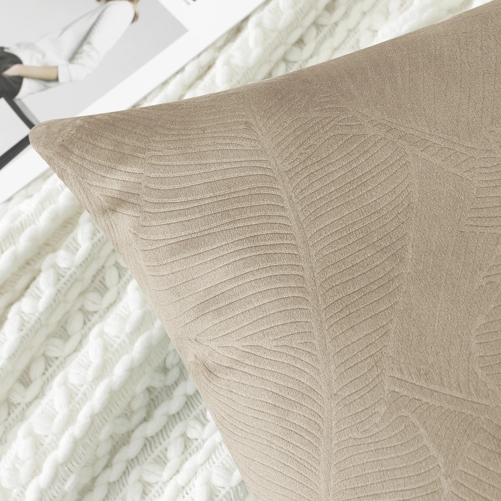 YSTYLE Velvet Sofa Cushion Covers, Decorative Throw Pillow Covers, 2 pcs, Hidden Zipper-Leaf Shape