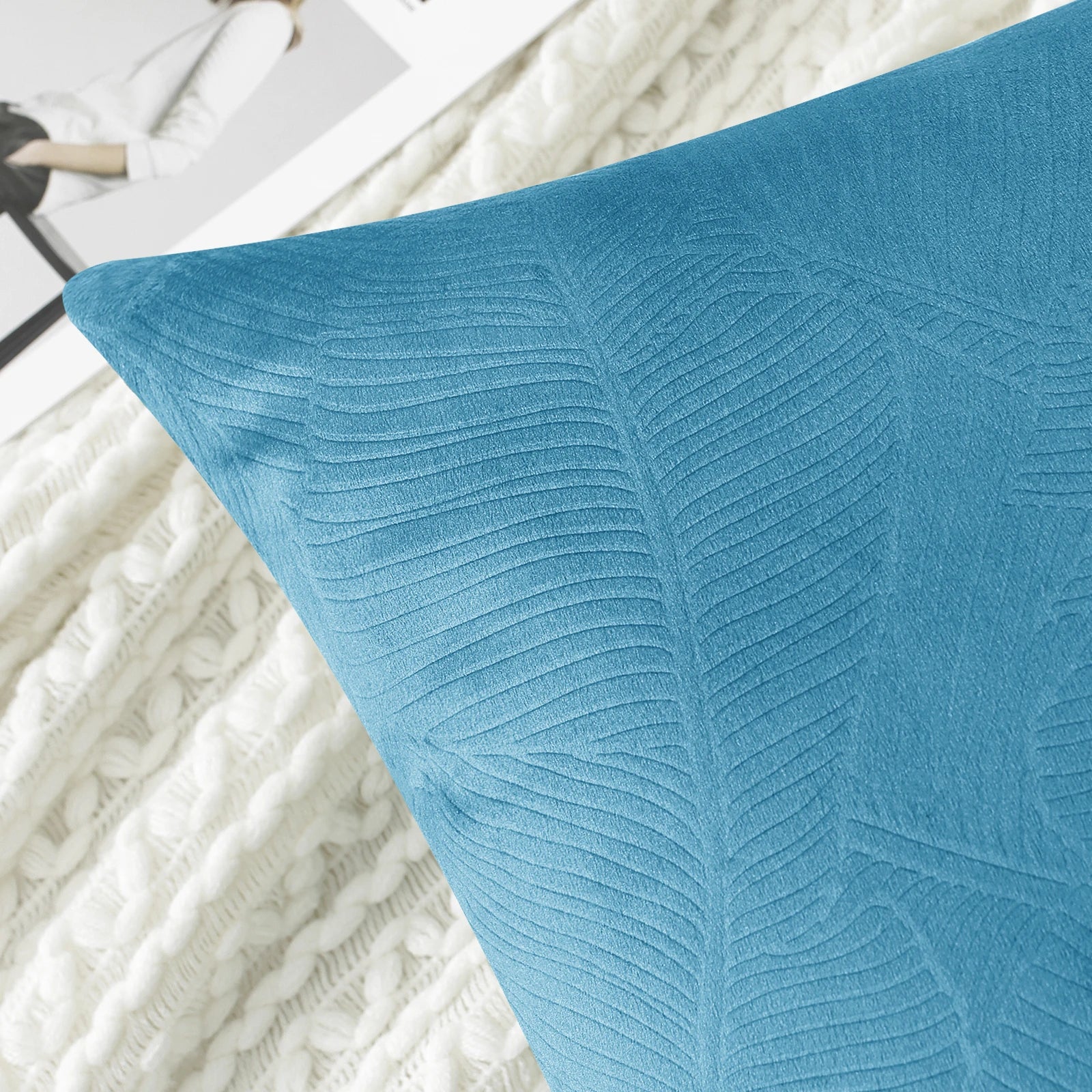 YSTYLE Velvet Sofa Cushion Covers, Decorative Throw Pillow Covers, 2 pcs, Hidden Zipper-Leaf Shape