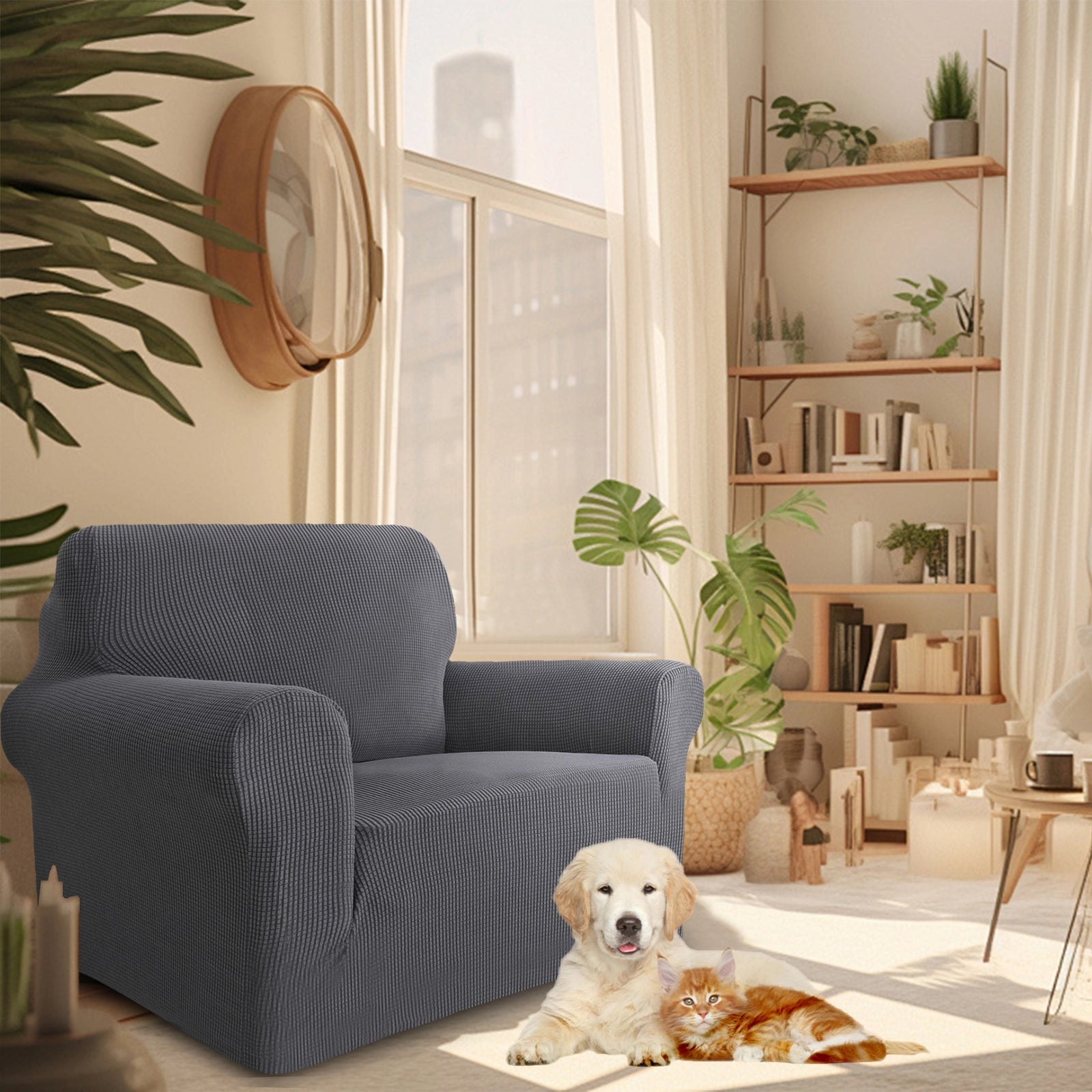 YSTYLE Stretch 1 Seater Sofa Cover with Armrests Anti Slip-YSTYLE