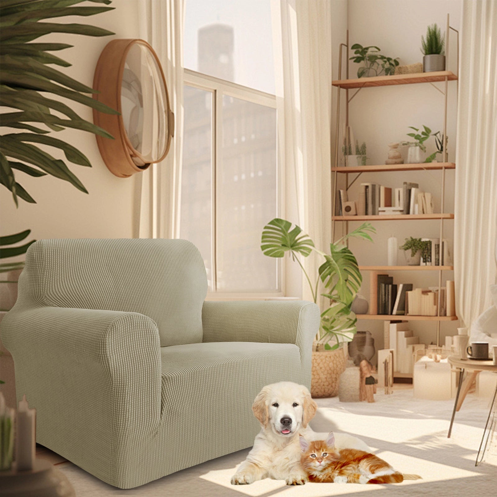 YSTYLE 1 Seater Sofa Cover – Stretch,Anti-Slip & Pet-Friendly, Scratch Resistant, Washable-Grid