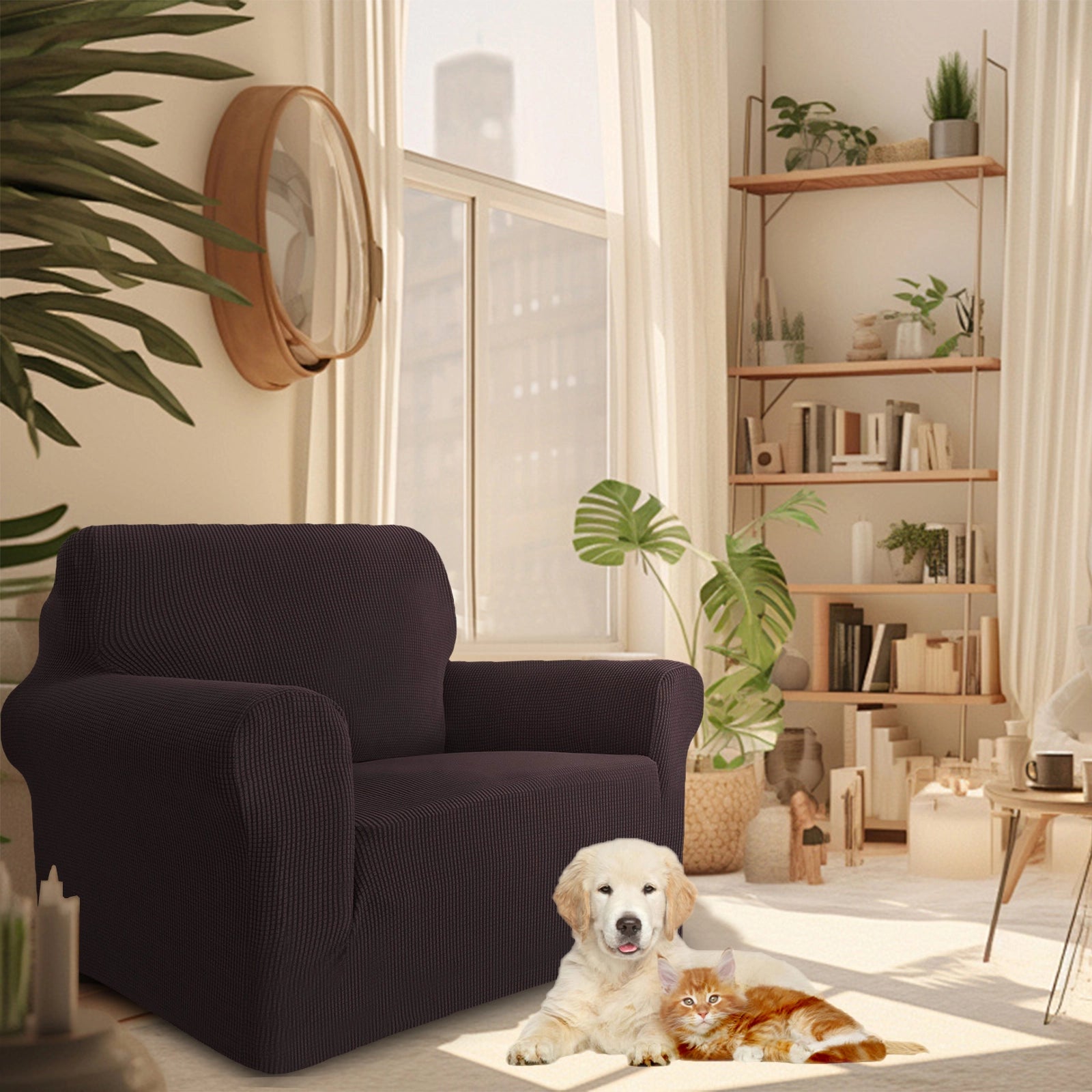 YSTYLE 1 Seater Sofa Cover – Stretch,Anti-Slip & Pet-Friendly, Scratch Resistant, Washable-Grid