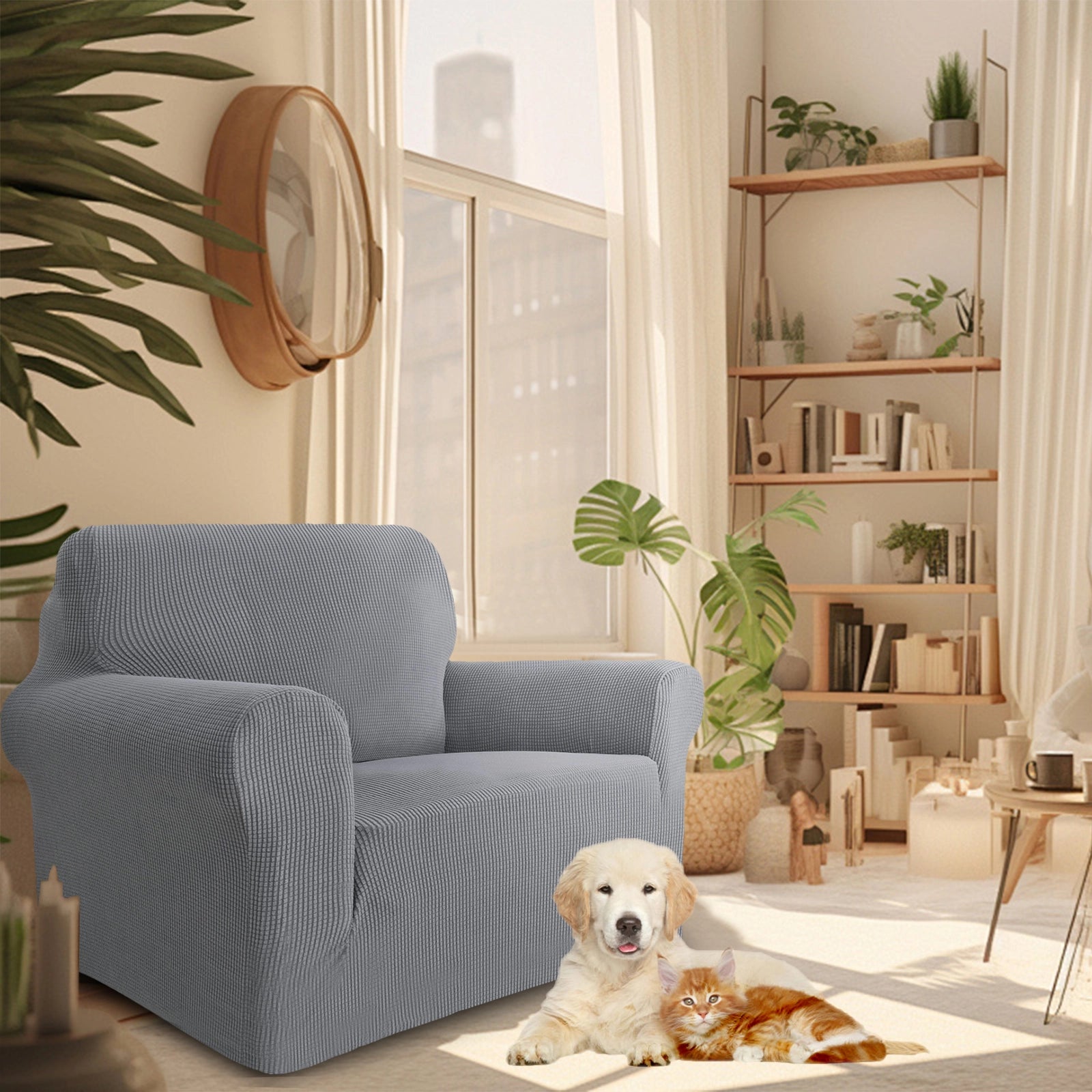 YSTYLE 1 Seater Sofa Cover – Stretch,Anti-Slip & Pet-Friendly, Scratch Resistant, Washable-Grid