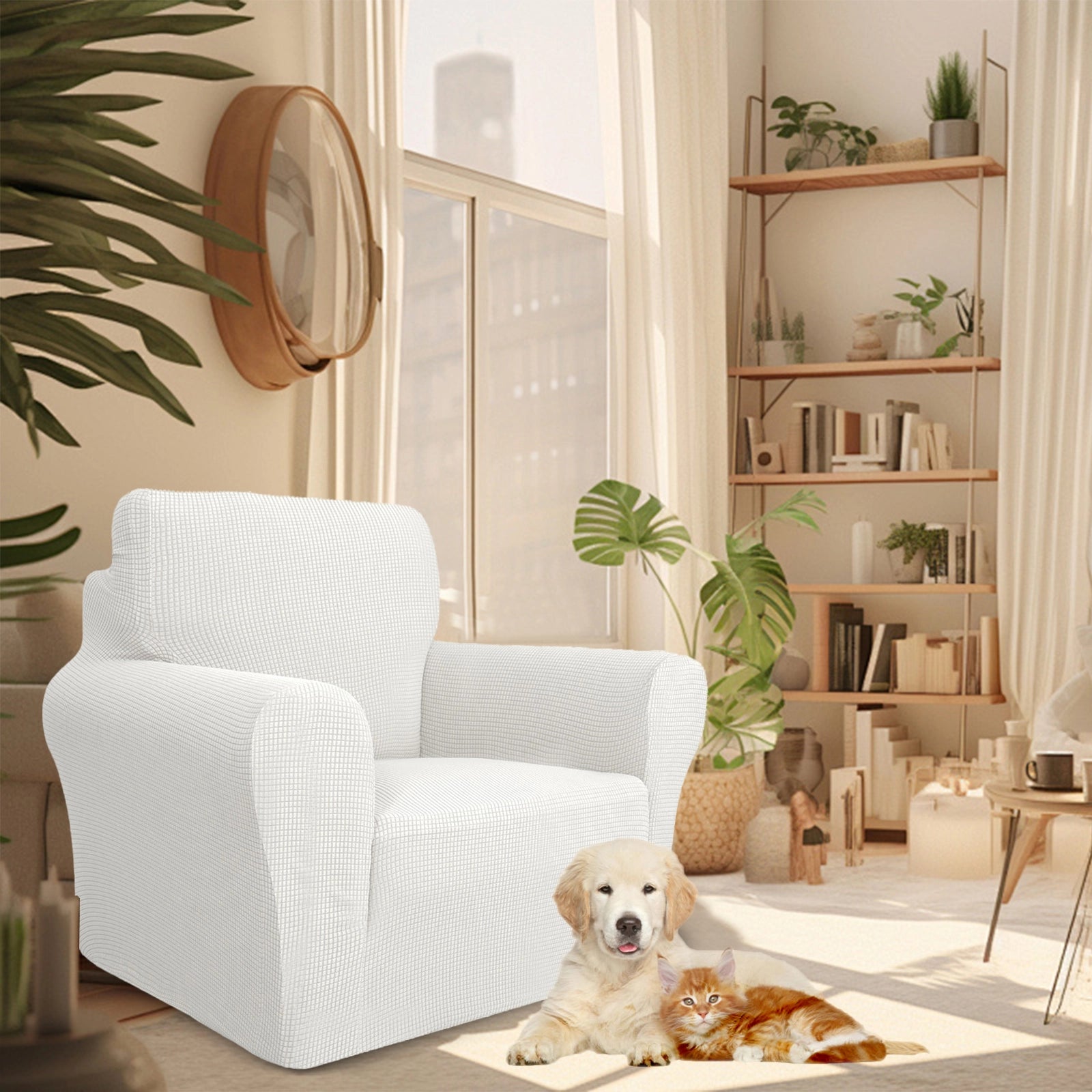 YSTYLE 1 Seater Sofa Cover – Stretch,Anti-Slip & Pet-Friendly, Scratch Resistant, Washable-Grid