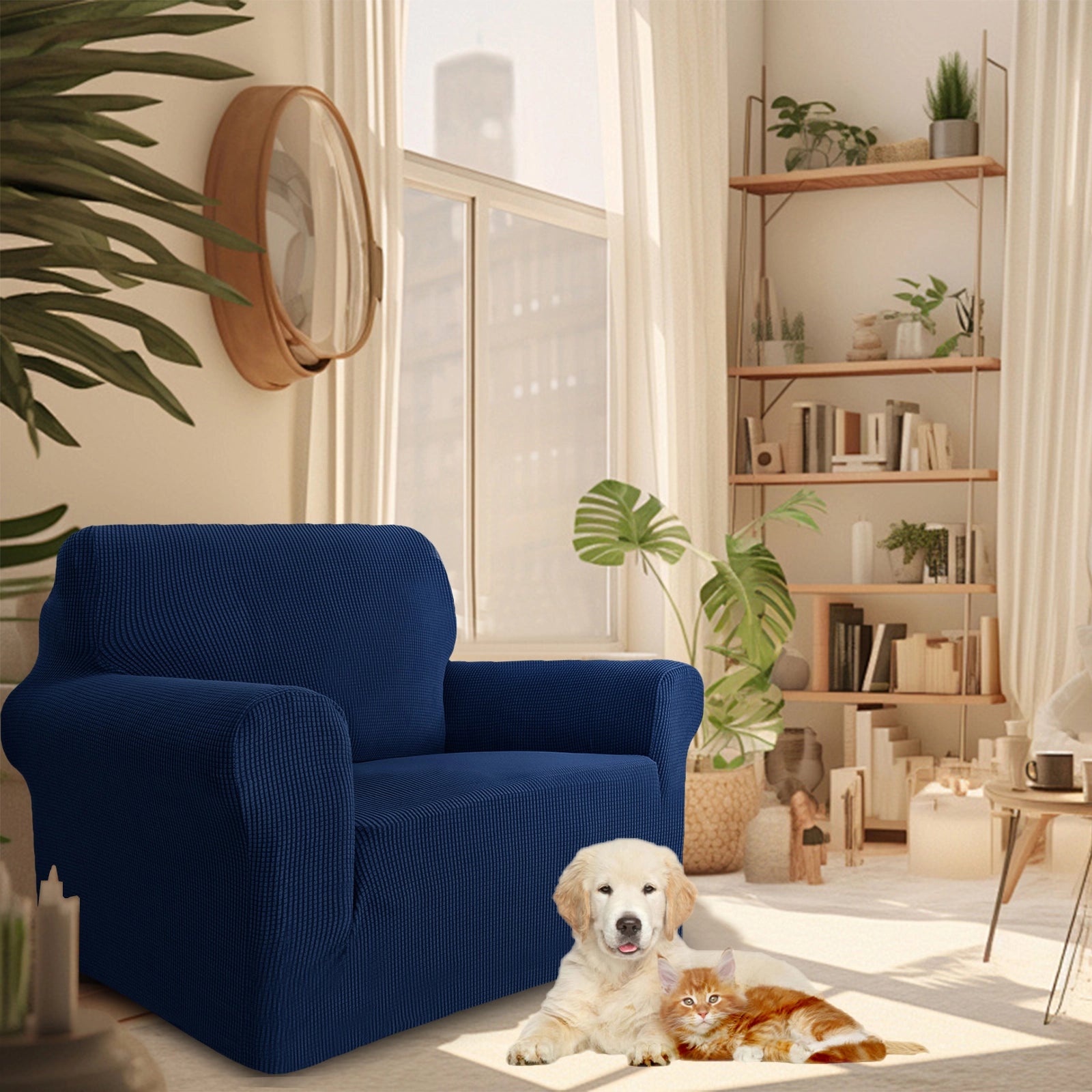 YSTYLE 1 Seater Sofa Cover – Stretch,Anti-Slip & Pet-Friendly, Scratch Resistant, Washable-Grid